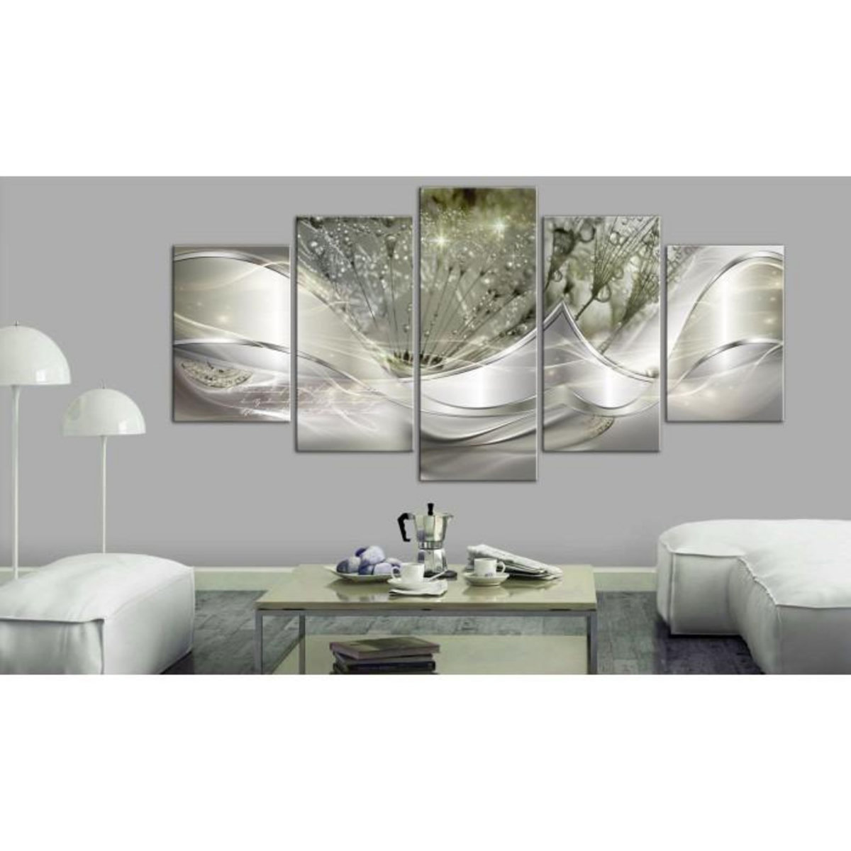 Paris Prix Tableau 5 Panneaux  Sparkling Dandelions Green Wide