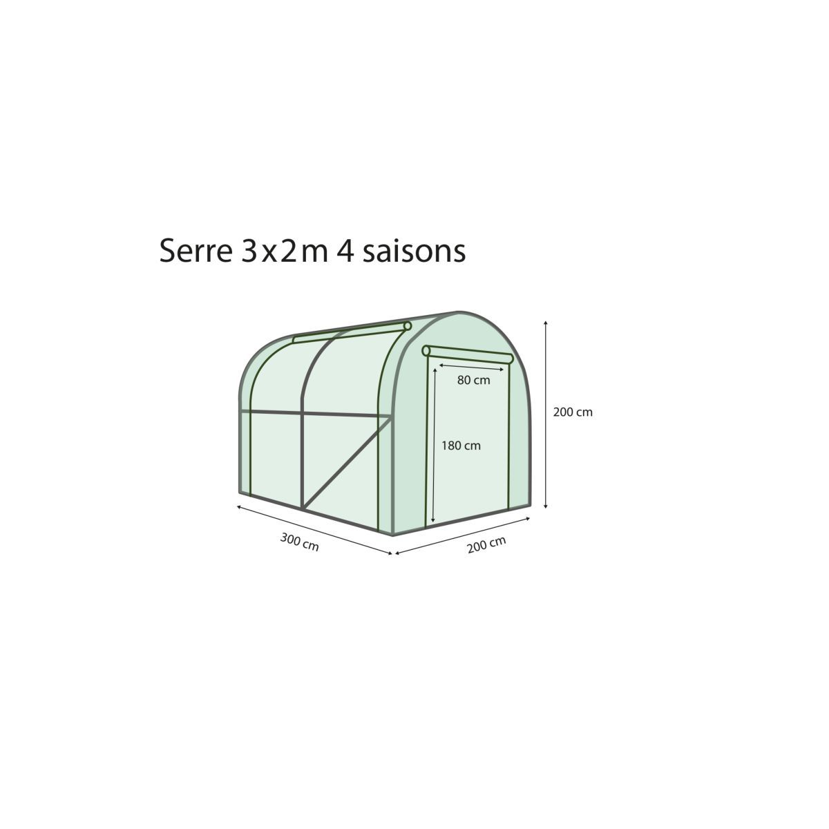 Jardikt Serre de jardin 3x2m - 4 saisons Zip 3 arceaux 130 gr