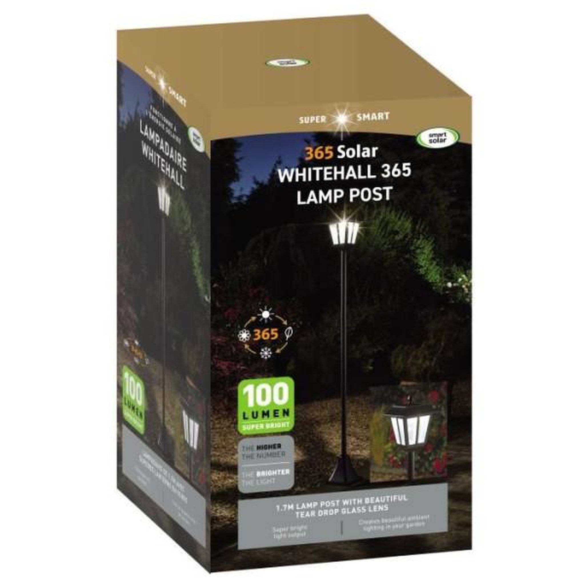 Voir la diapositive 4 : SMART SOLAR Lampadaire solaire lanterne 170 cm smart solar - 100 lm, lentille verre effet goutte, led blanc froid