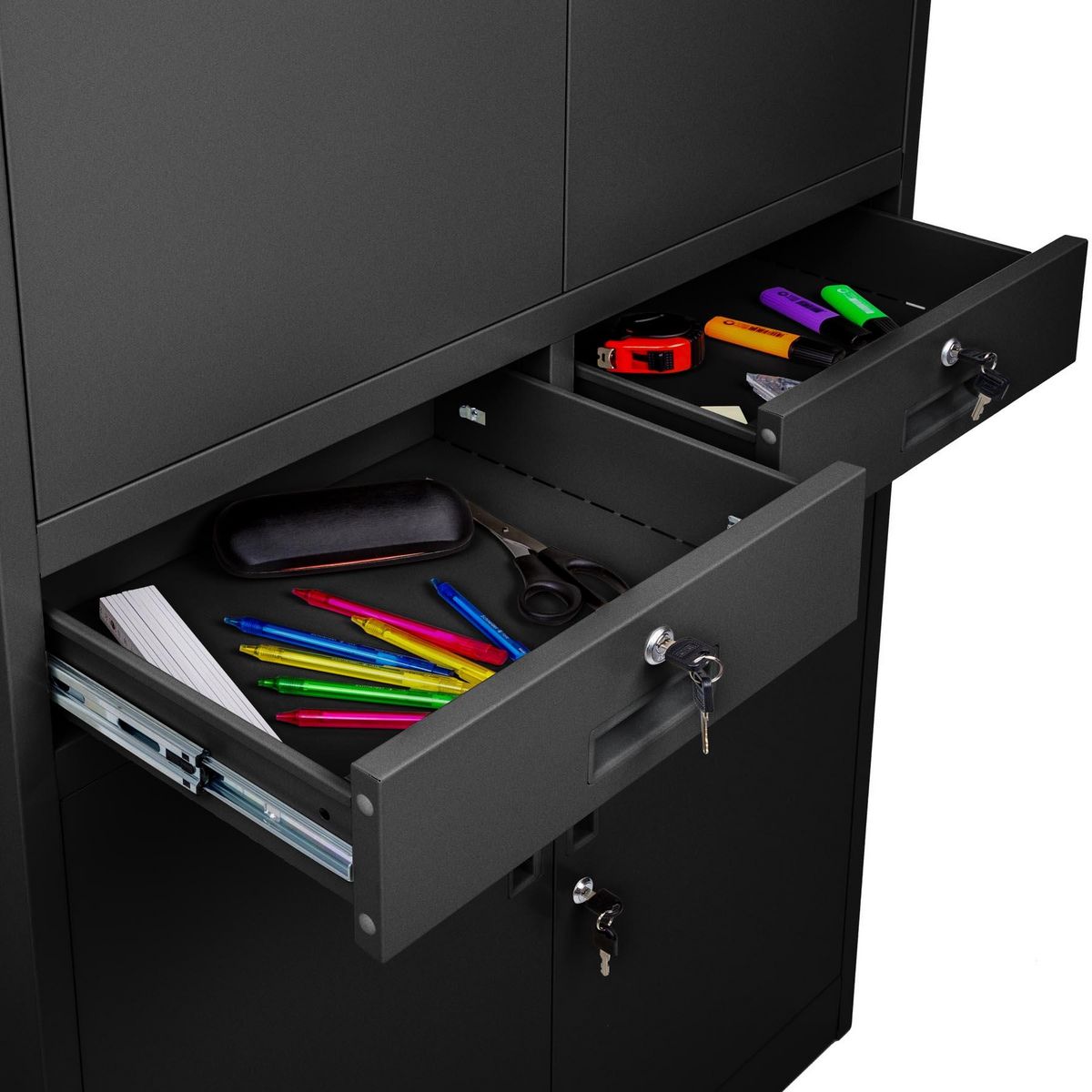 tectake Armoire de classement en métal en acier lâqué époxy noir