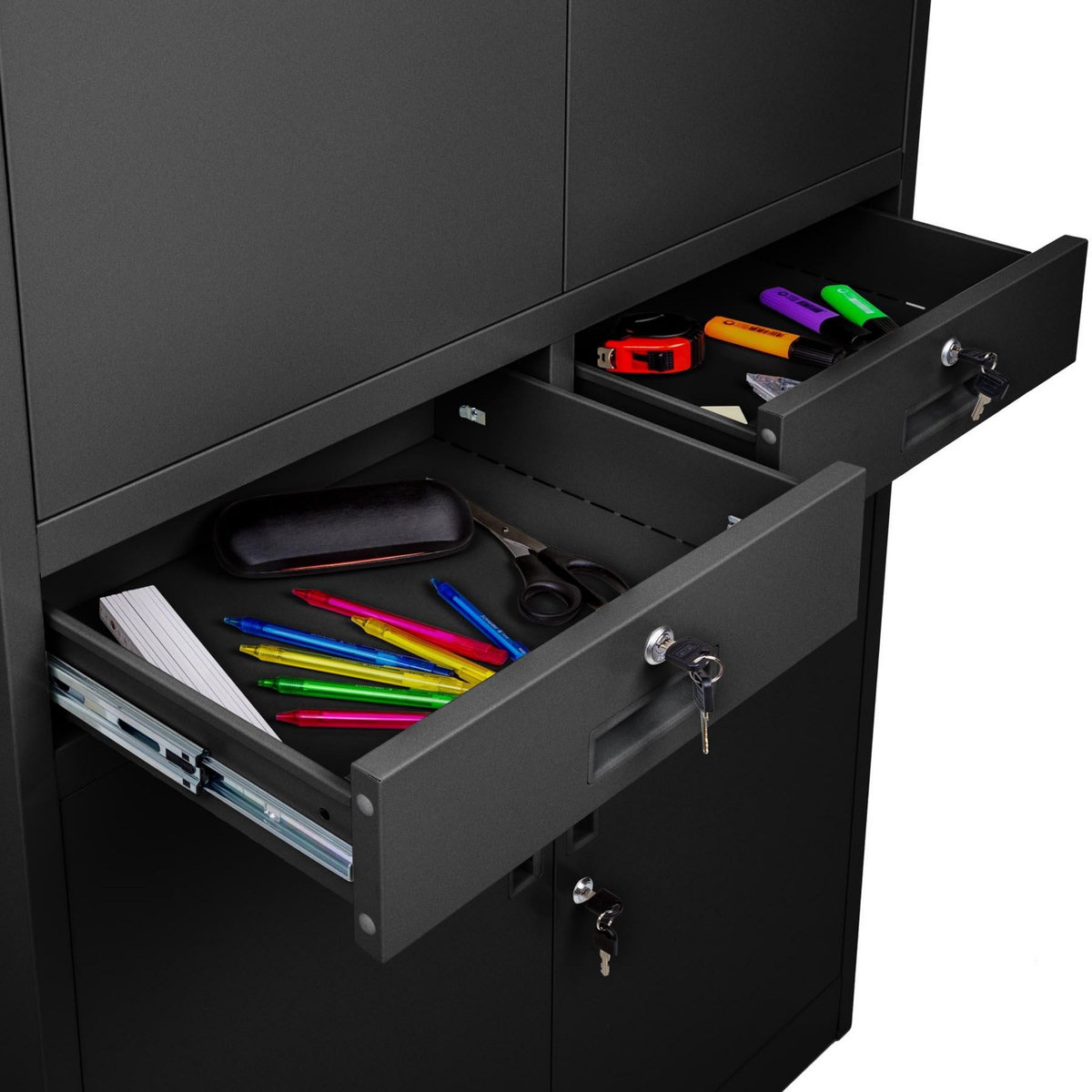 tectake Armoire de classement en métal en acier lâqué époxy noir