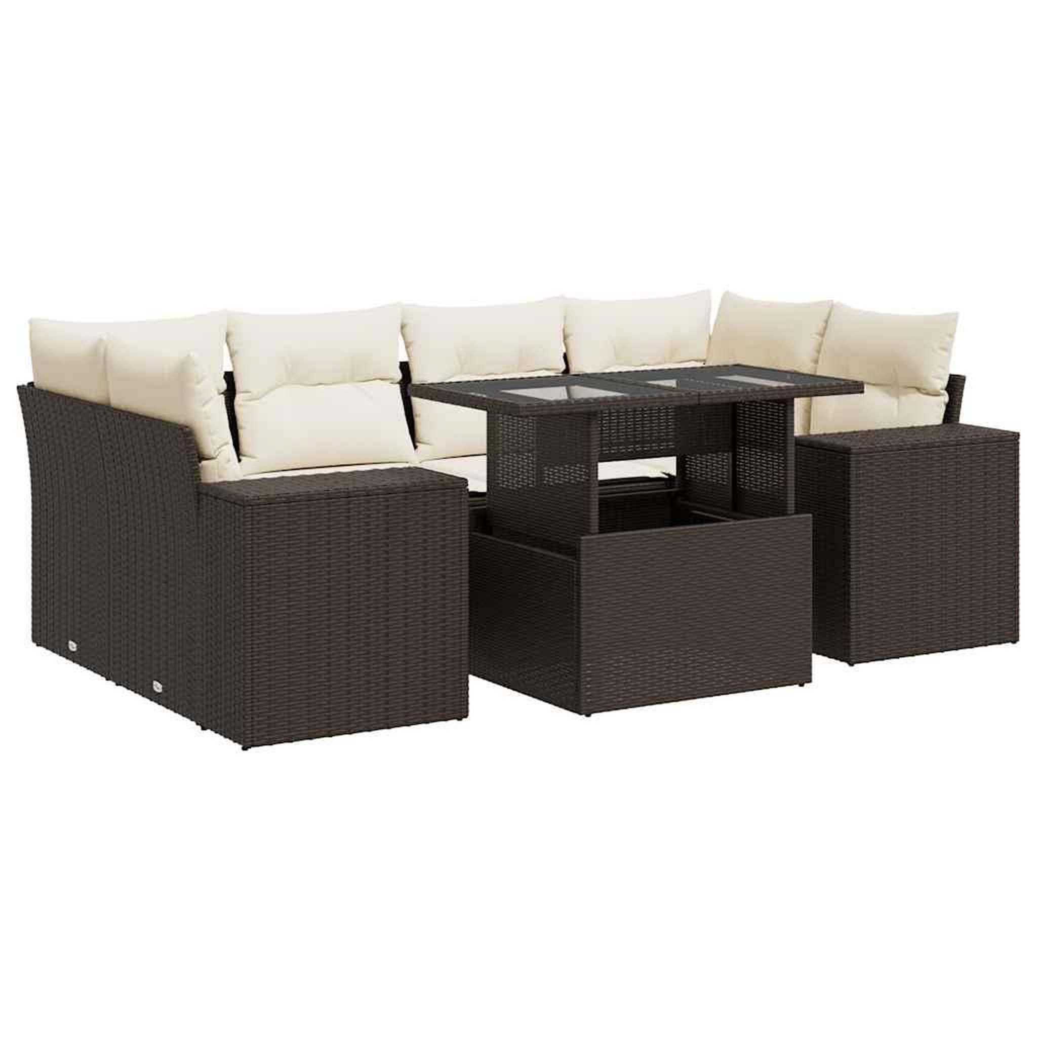 Voir la diapositive 2 : VIDAXL Salon de jardin avec coussins 7 pcs marron resine tressee