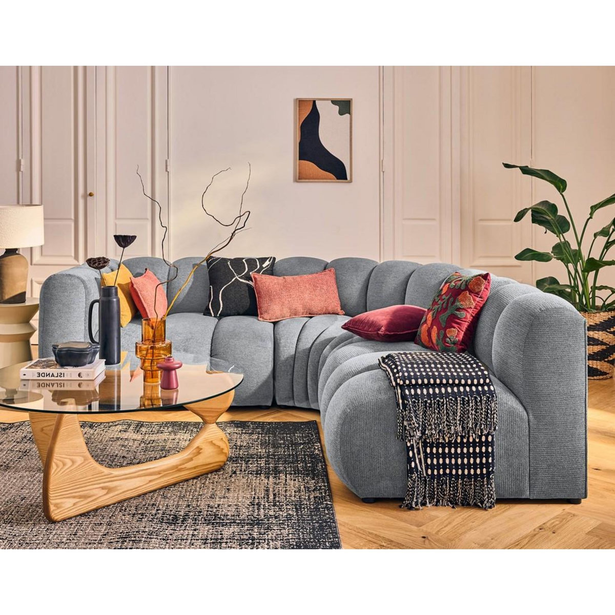 LISA DESIGN Debbie - canapé modulable d'angle droit 4 places avec accoudoir en tissu texturé