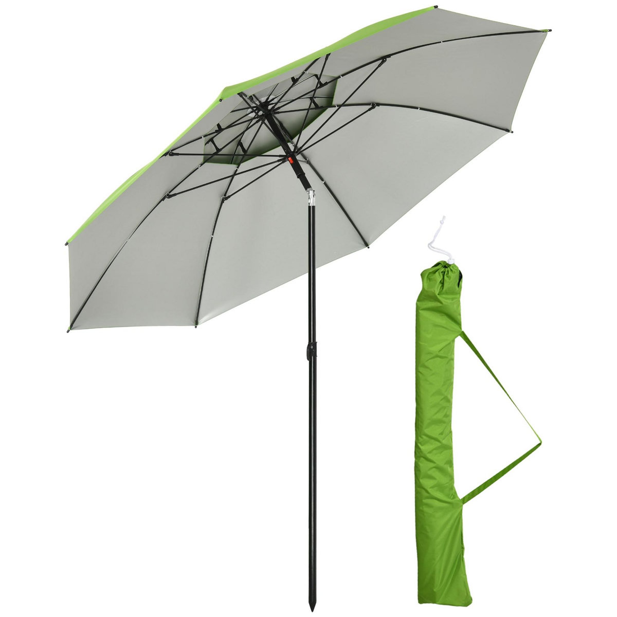 OUTSUNNY Parasol inclinable de jardin parasol de plage rond Ø 185 cm vert