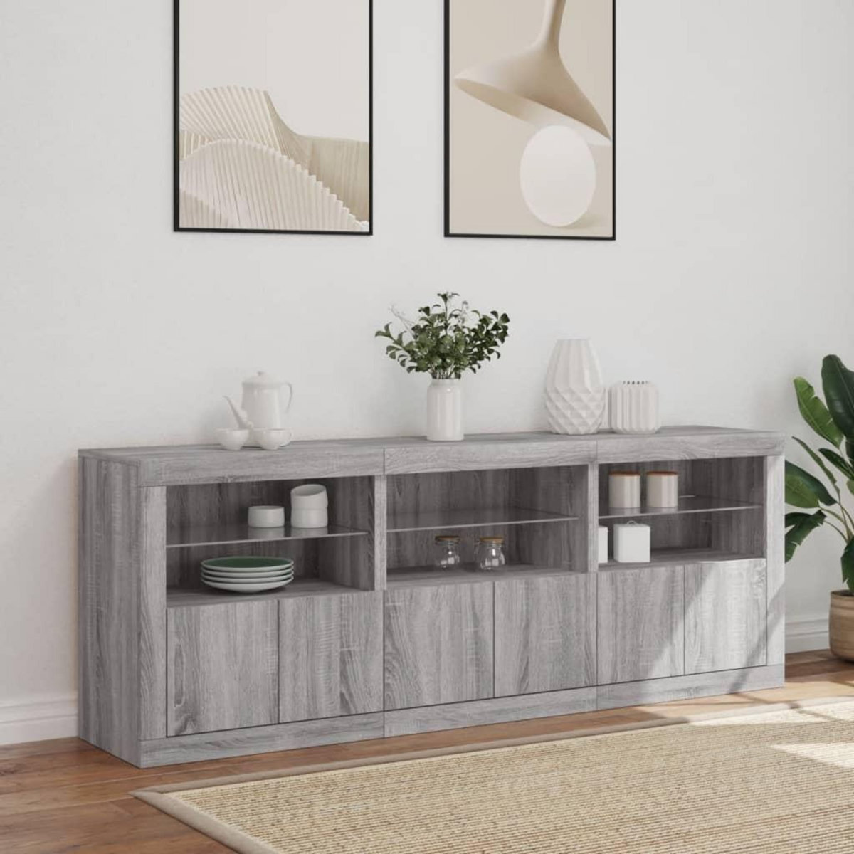 VIDAXL Buffet avec lumieres LED sonoma gris 181,5x37x67 cm