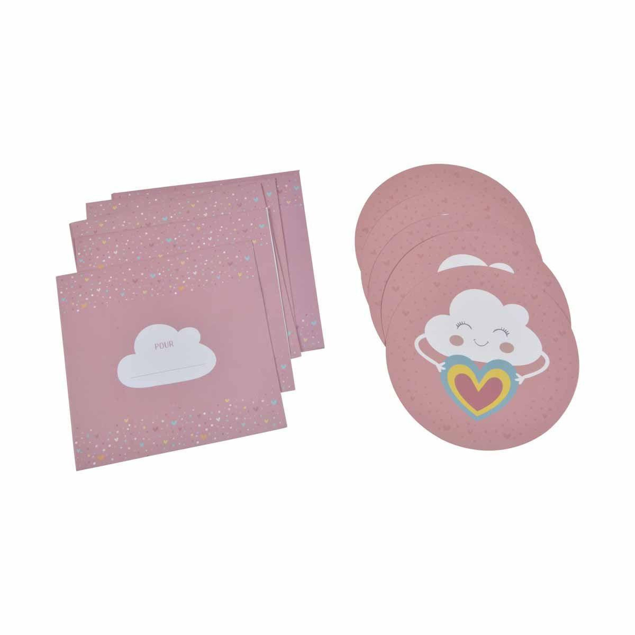 HOMEA Lot de 6 Invitations d'Anniversaire  Nuage Rainbow  Rose