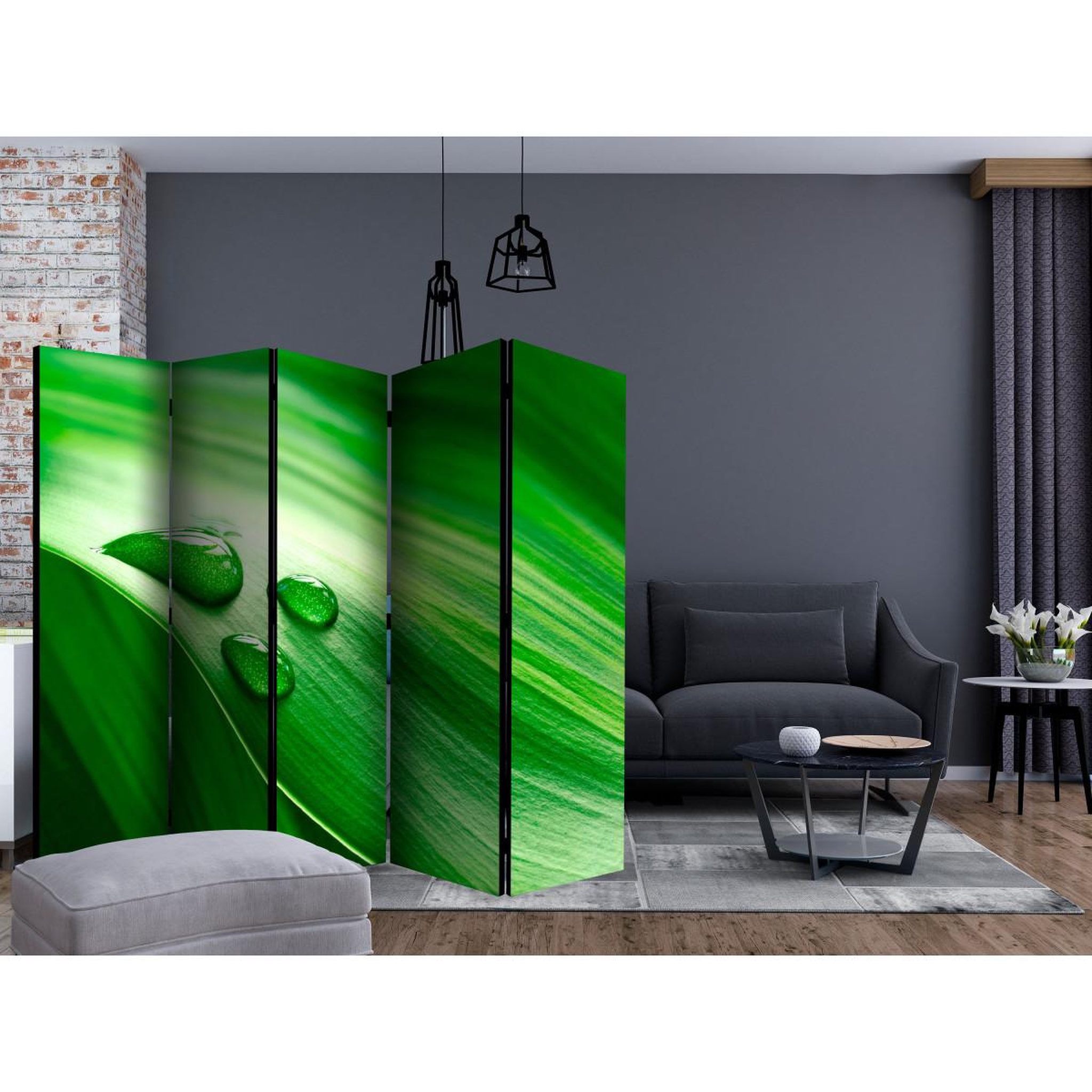 Voir la diapositive 2 : Paris Prix Paravent 5 volets  leaf & three drops of water  172x225cm