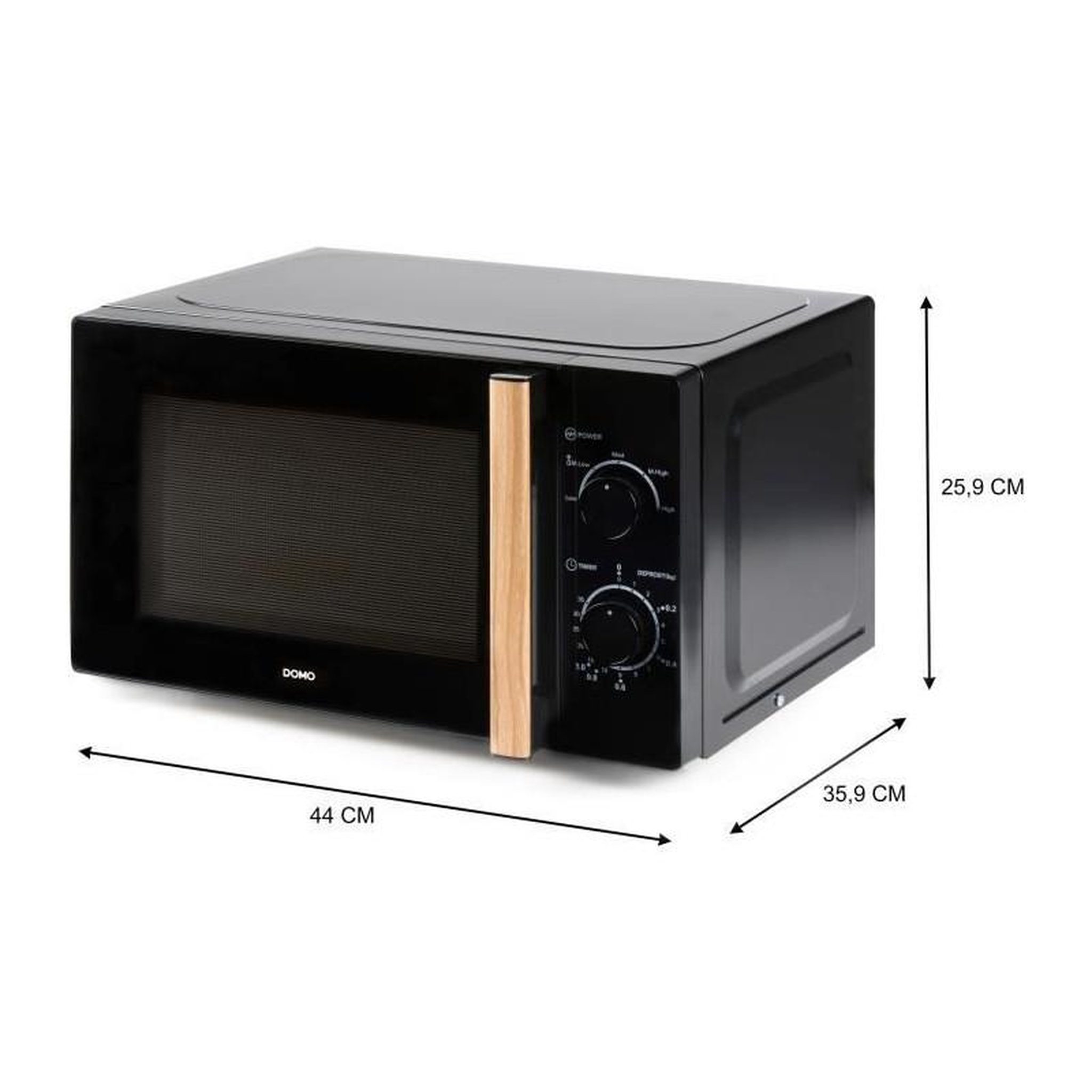 Voir la diapositive 4 : Domo Four micro-ondes DOMO DO2820 - 20L - 700W - Minuterie 35mn - Fonction décongélation - L44 x P35,8 x H 25,8 cm - Noir finition