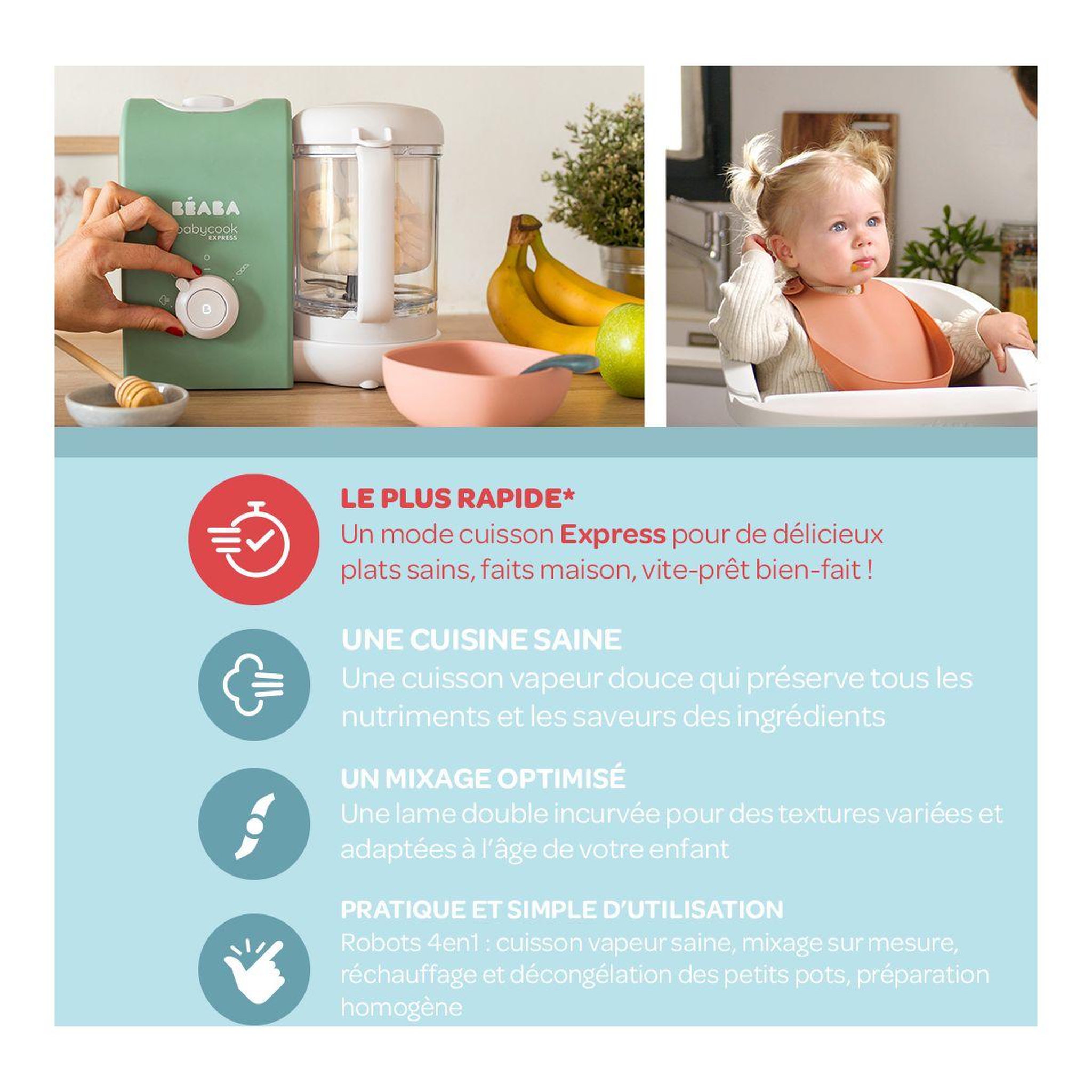 Voir la diapositive 3 : BEABA Mixeur cuiseur bébé babycook express vert sauvage