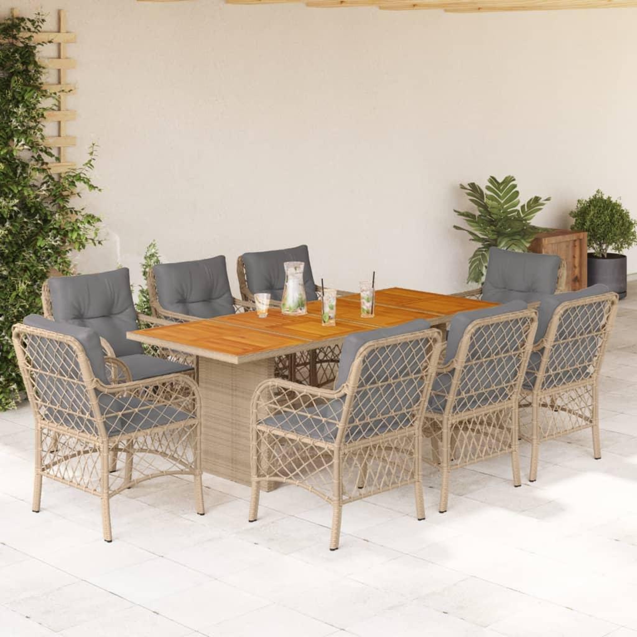 VIDAXL Ensemble a manger de jardin et coussins 9 pcs melange beige