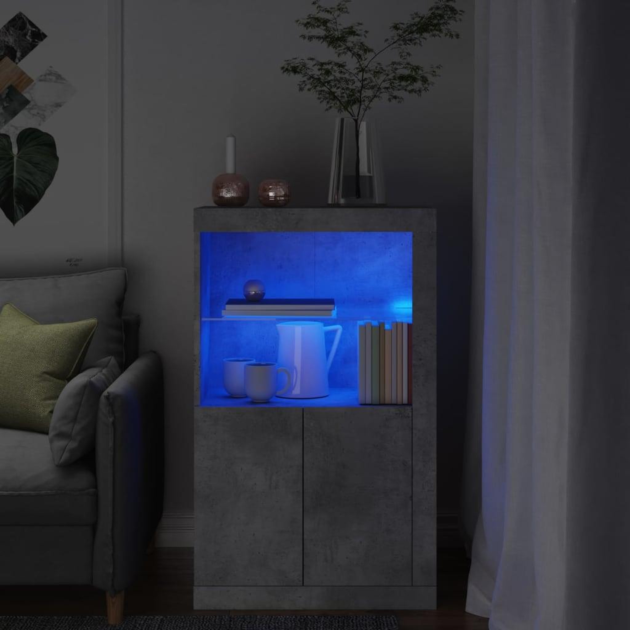 VIDAXL Armoire laterale avec lumieres LED gris beton bois d'ingenierie