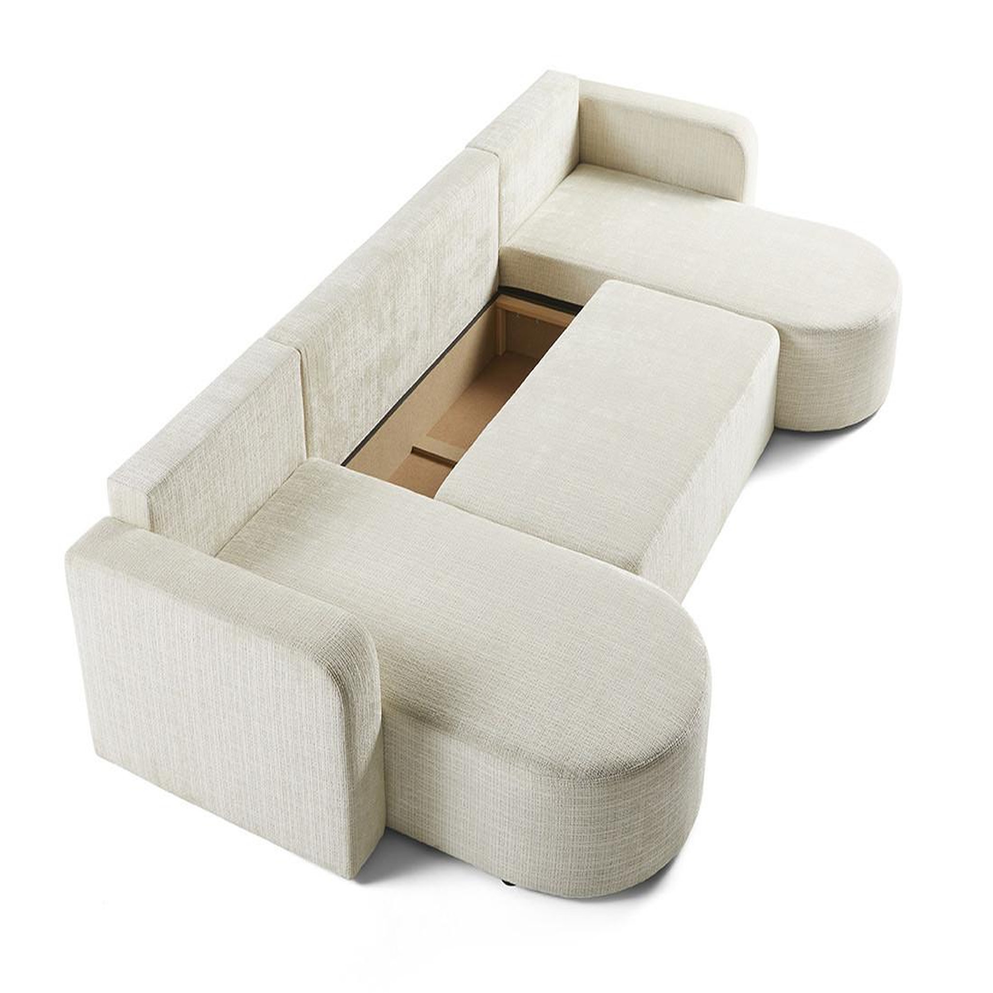 Voir la diapositive 4 : BEST MOBILIER Miro - canapé panoramique en u 7 places - convertible avec coffre - en velours texturé