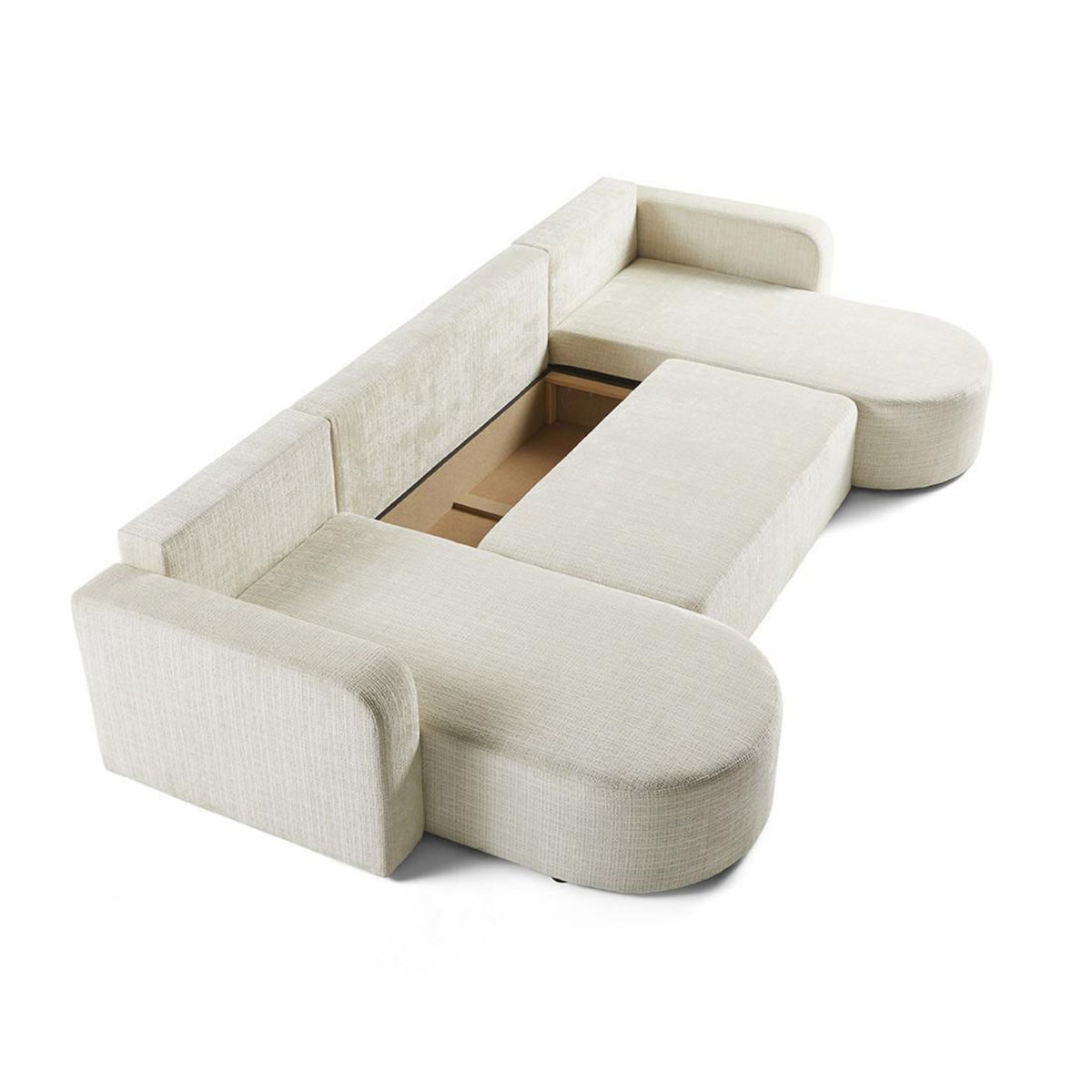 BEST MOBILIER Miro - canapé panoramique en u 7 places - convertible avec coffre - en velours texturé