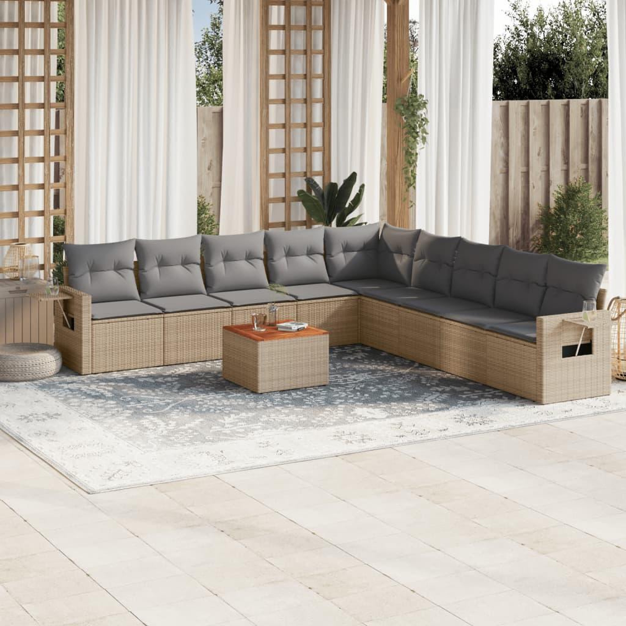 VIDAXL Salon de jardin et coussins 10 pcs melange beige resine tressee