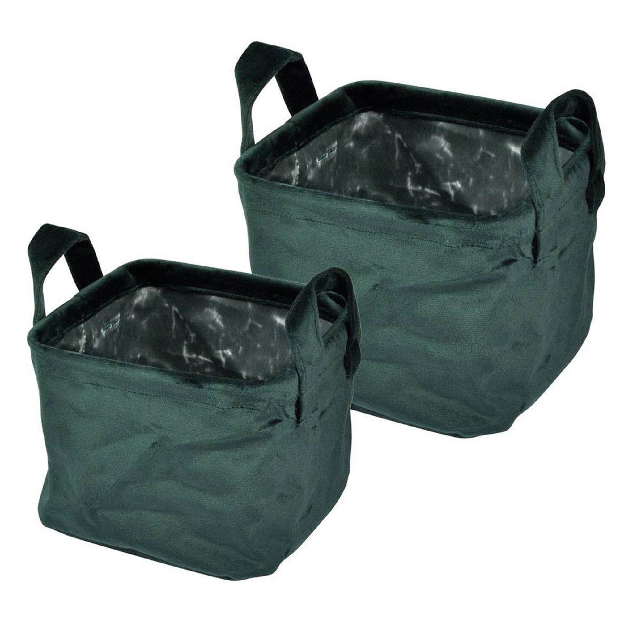 Douceur d'Intérieur Lot de 2 panières carrées  velvet  20cm vert foncé
