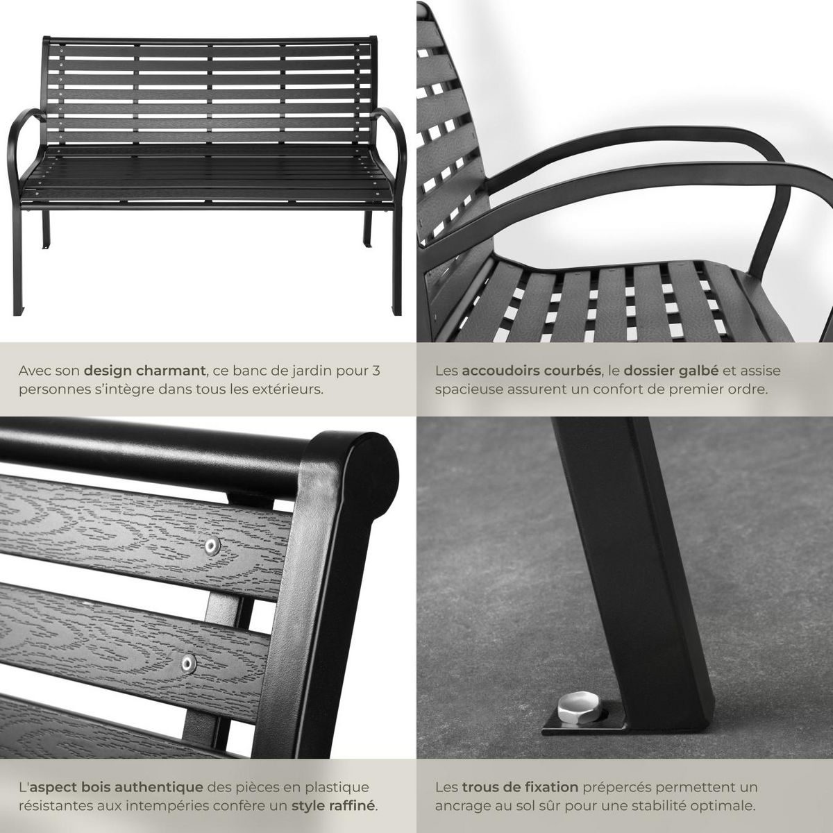 tectake Banc de jardin 3 places