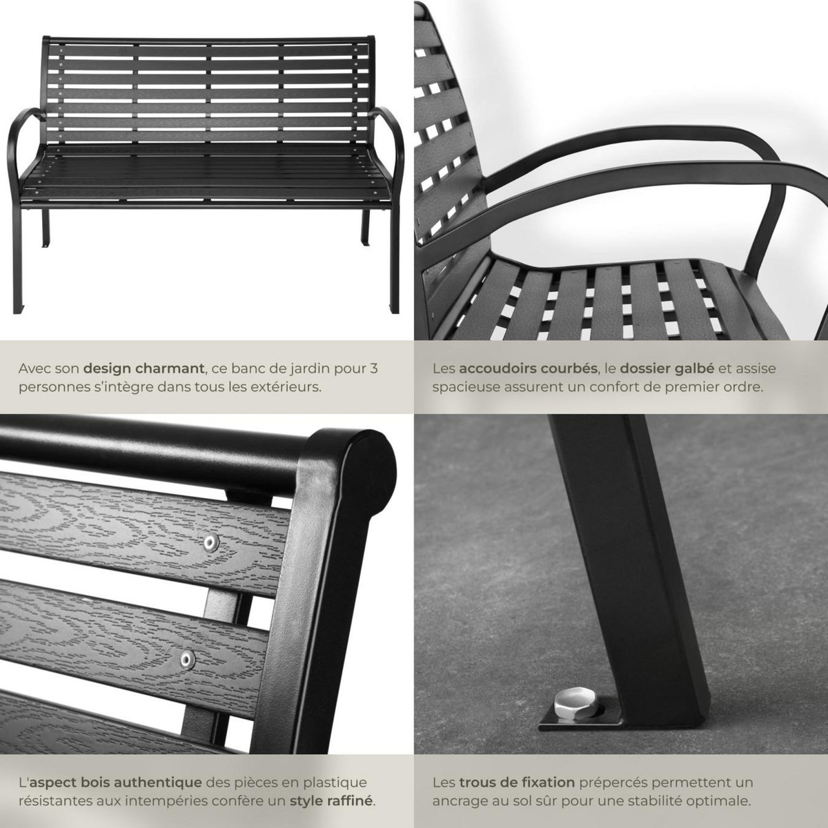 tectake Banc de jardin 3 places
