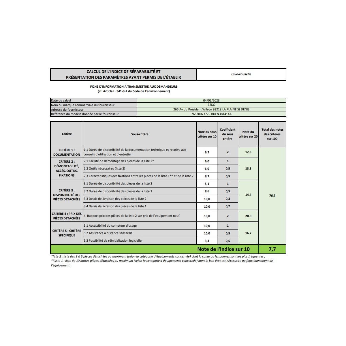 Beko Lave-vaisselle 60cm 14couverts 44db - BDEN38441XA