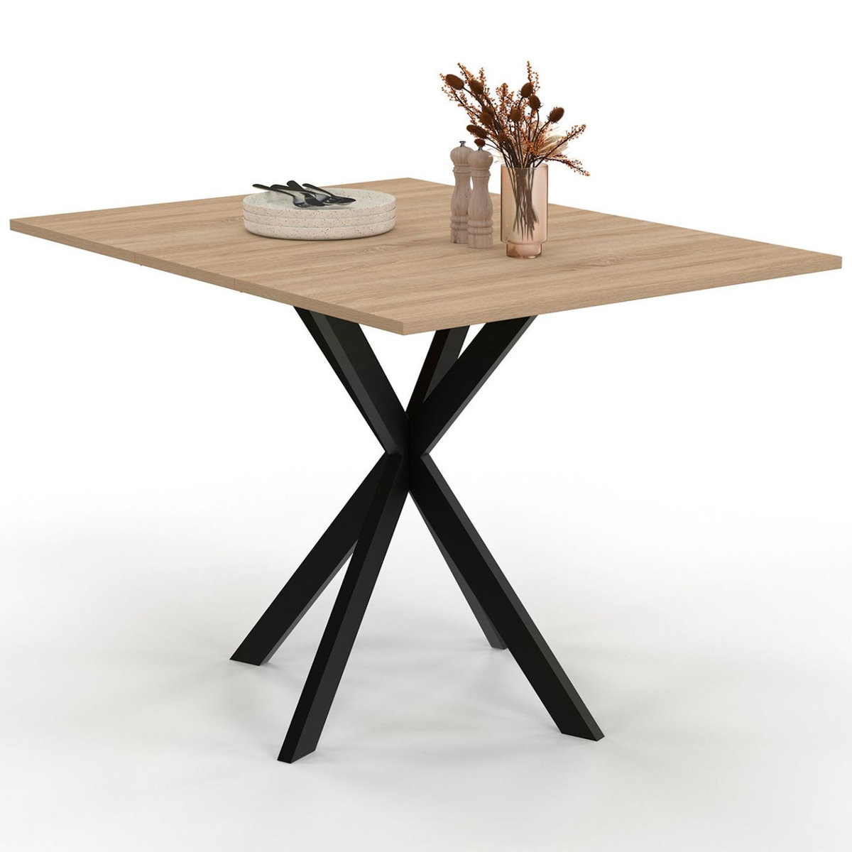 ID MARKET Table console pliable ALIX 2-4 personnes pied araignée bois et noir 103 x 76 cm