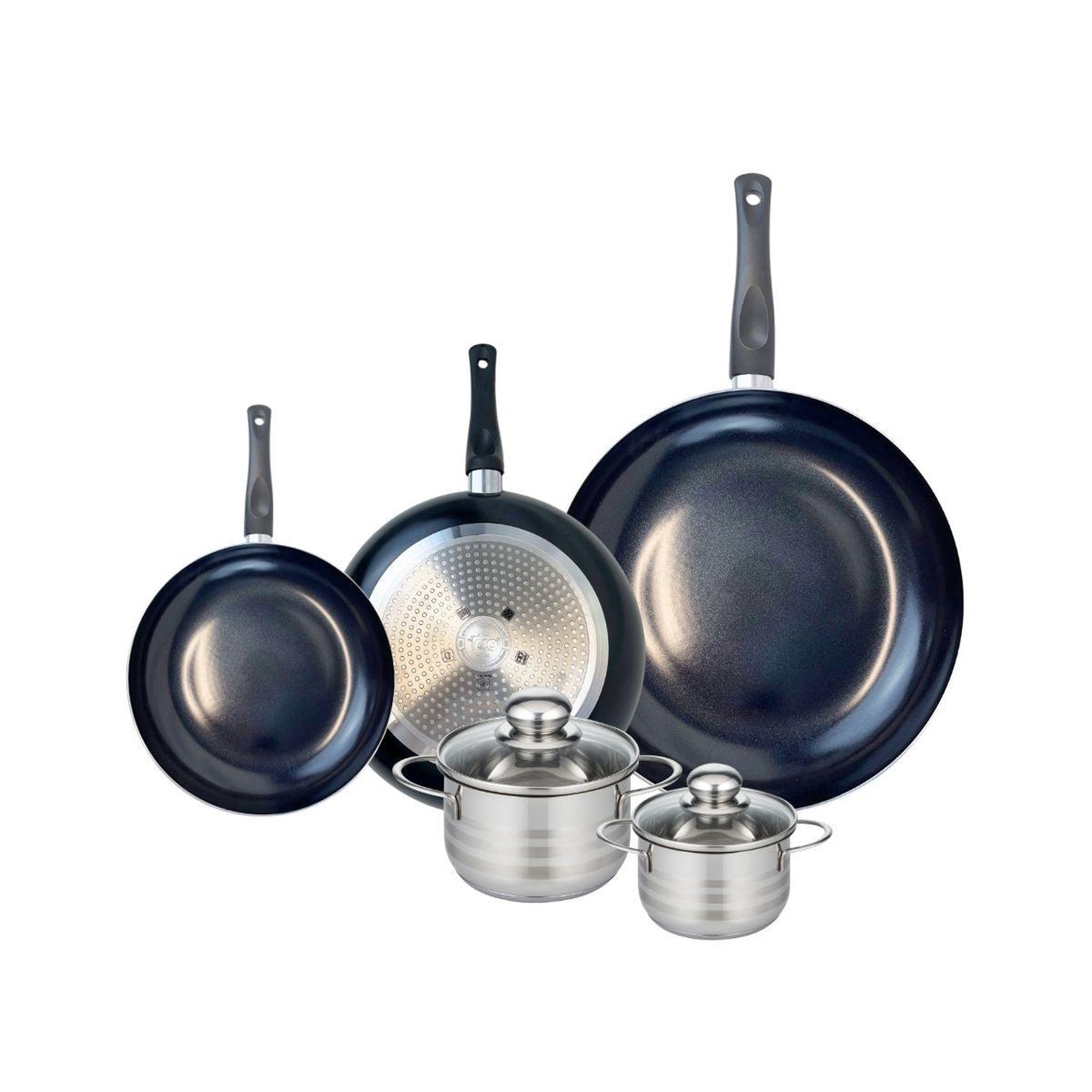 ELO Ensemble de 3 poêles de cuisson 20, 24 et 32 cm et 2 faitouts 12 et 14 cm elo prima brillant