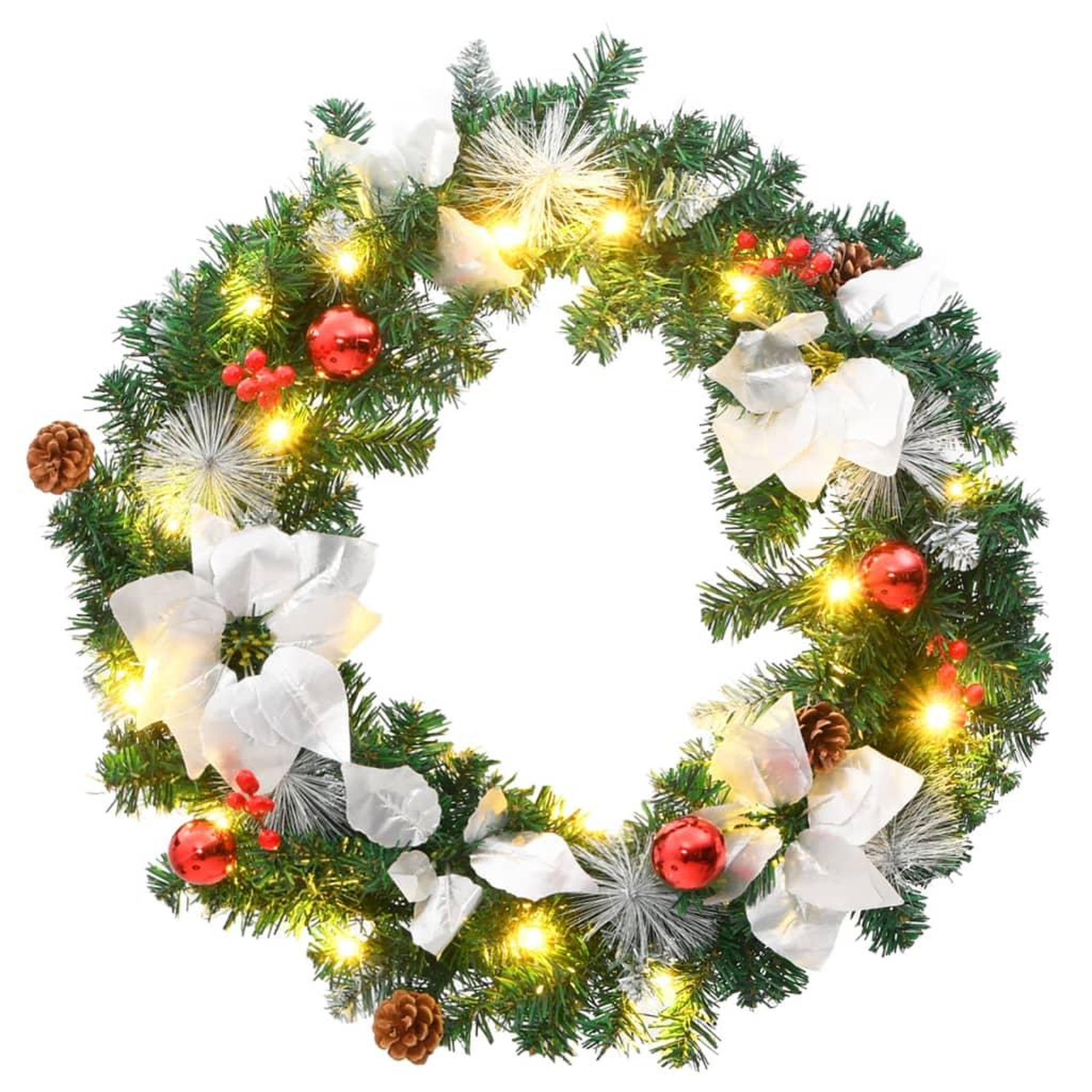 Voir la diapositive 2 : VIDAXL Couronne de Noël avec lumieres LED vert 60 cm PVC