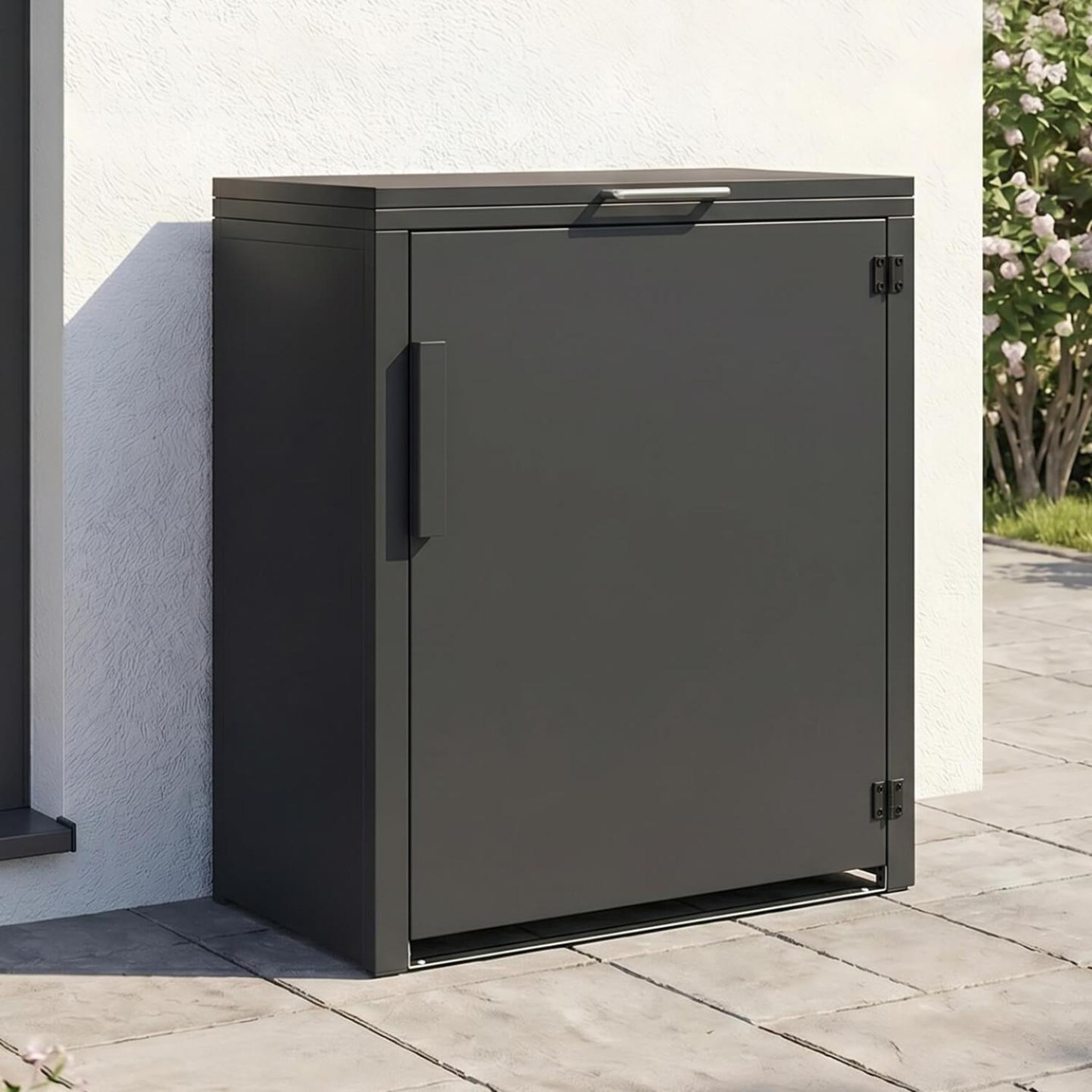 Voir la diapositive 2 : ID MARKET Armoire de jardin en métal 70 x 40 x 80 cm gris anthracite avec toit relevable double porte et étagère