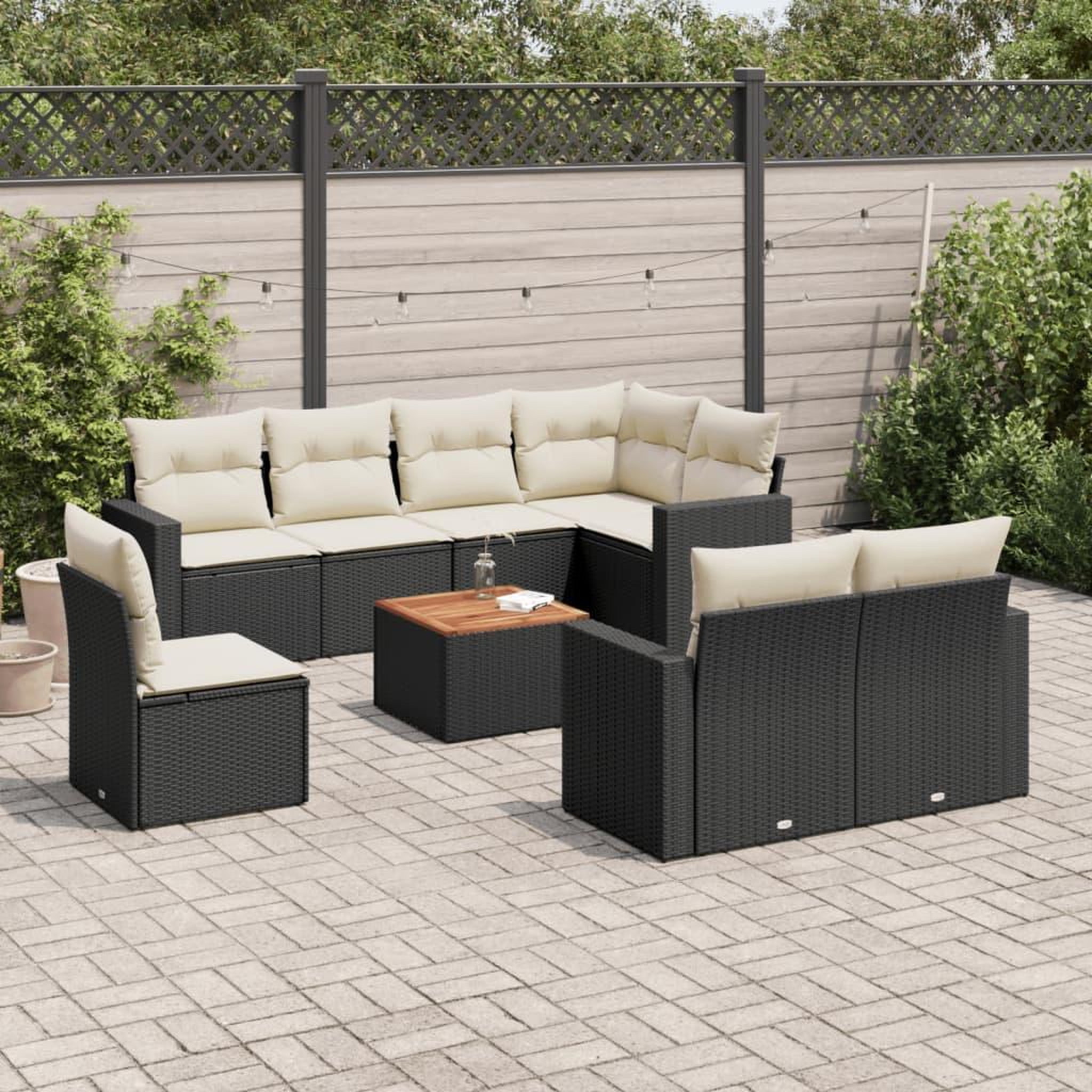 VIDAXL Salon de jardin 9 pcs avec coussins noir resine tressee
