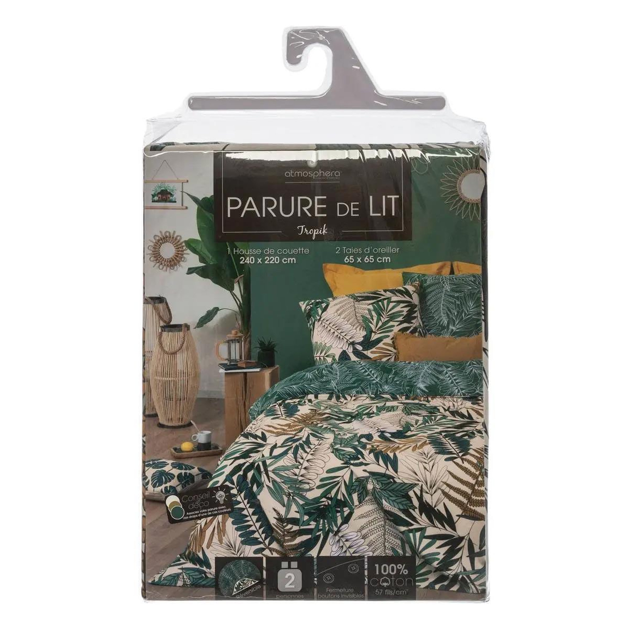 Voir la diapositive 4 : ATMOSPHERA Parure de lit 3 pièces  tropik  260x240cm vert