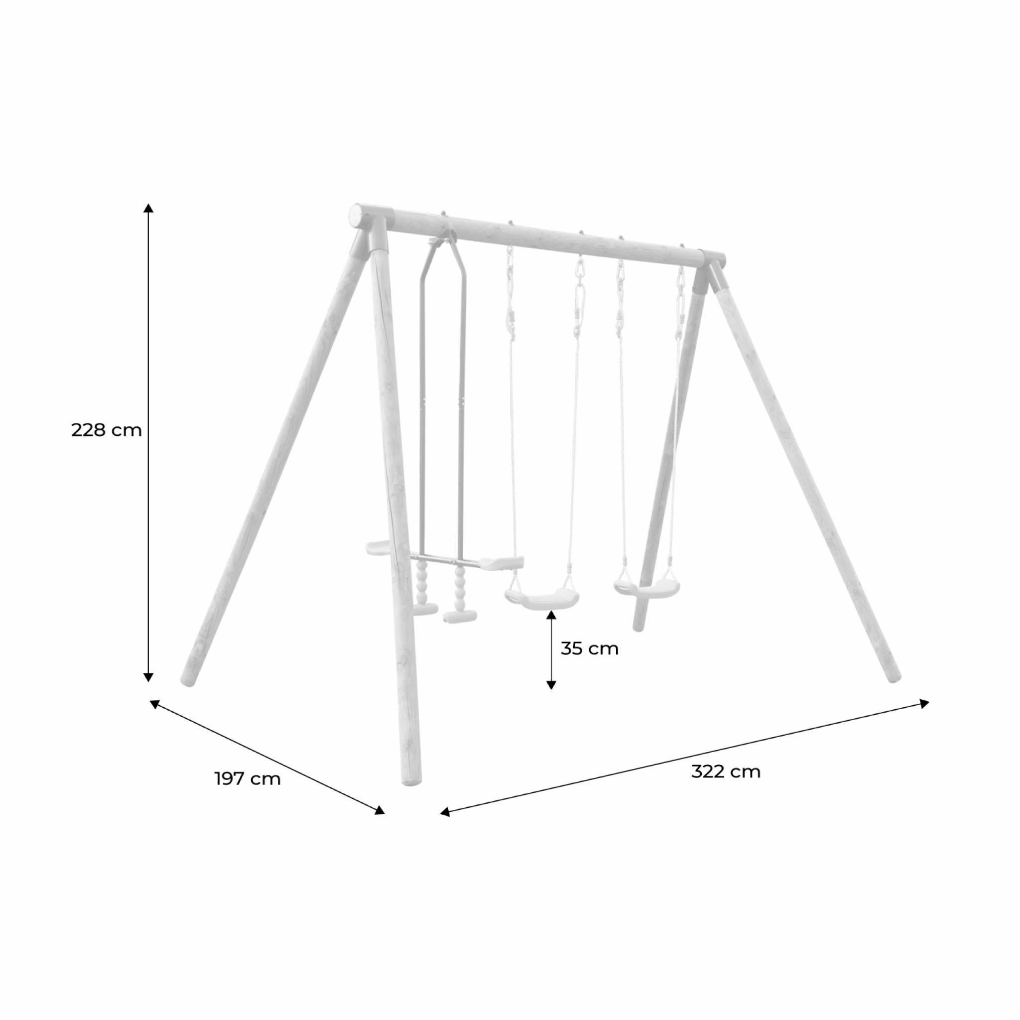 Voir la diapositive 5 : SWEEEK Aire de jeux NAROIT en bois avec 1 face à face et 2 balançoires - pin autoclave