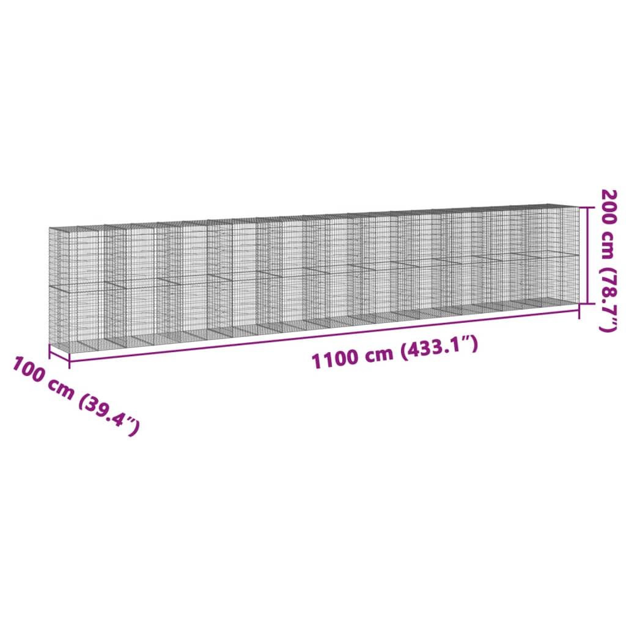 Voir la diapositive 6 : VIDAXL Panier gabion avec couvercle 1100x100x200 cm fer galvanise