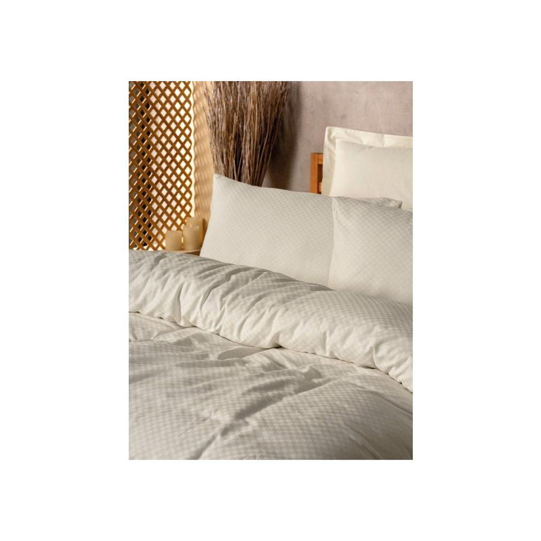 Voir la diapositive 2 : GENERIQUE Parure de lit - 1 housse de couette 140 x 200cm + 1 taies d'oreiller 60 x 60 cm - 100% coton renforcé - Imprimé carreaux Creme
