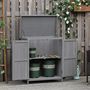 Voir la diapositive 2 : OUTSUNNY Armoire de jardin sur pied double porte étagère et toit bitumé relevable dim. 74L x 43l x 88H cm bois sapin gris