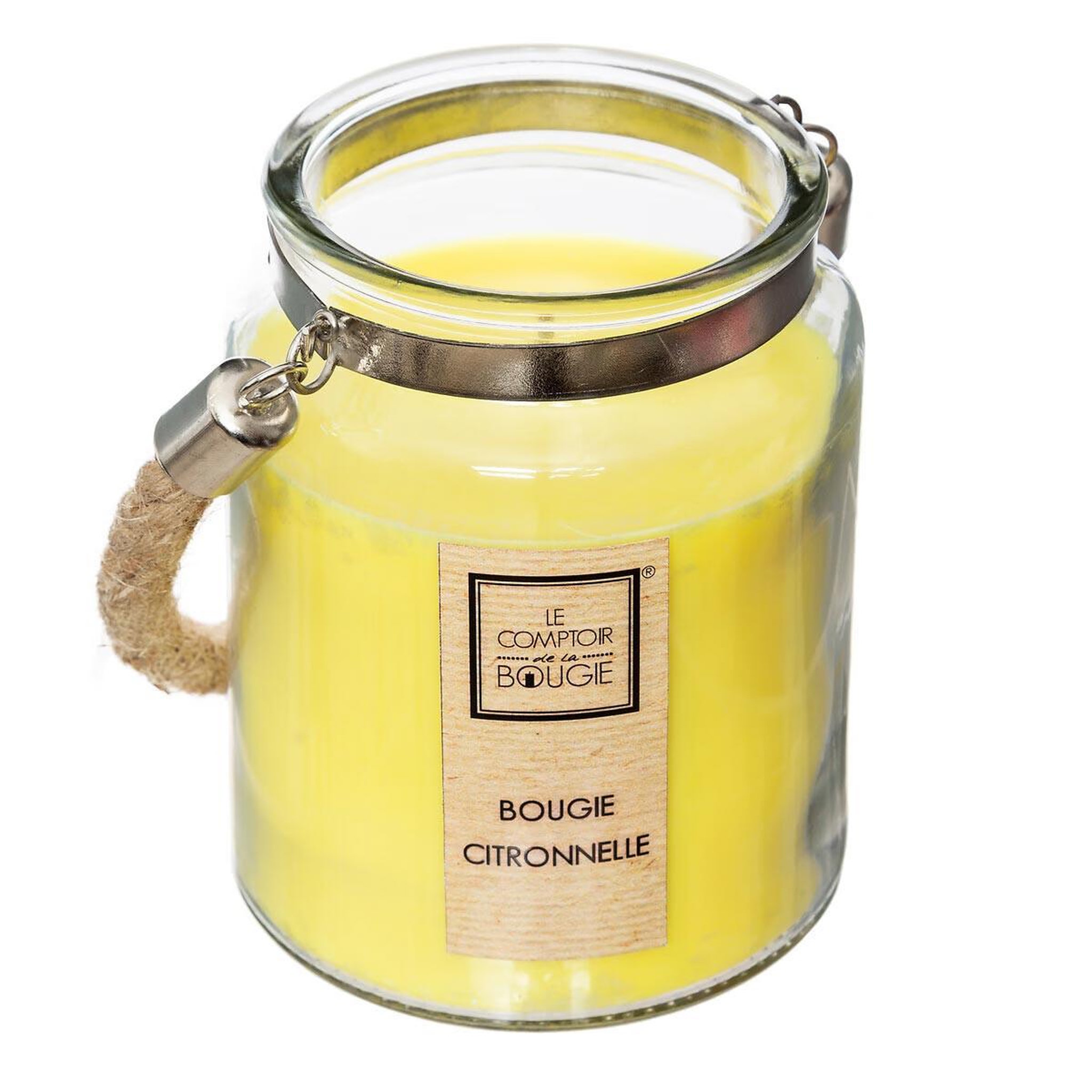 Voir la diapositive 2 : COMPTOIR DE LA BOUGIE Bougie parfumée en verre  corde  500g citronnelle