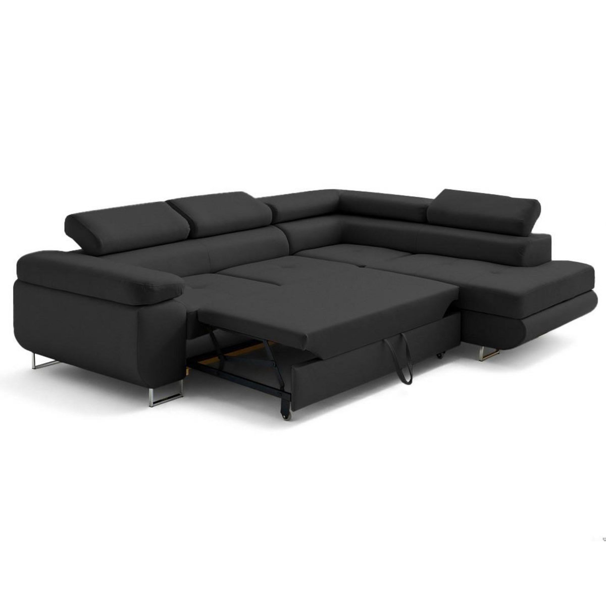 LISA DESIGN Zaria - canapé d'angle droit 5 places convertible avec coffre et têtières en simili