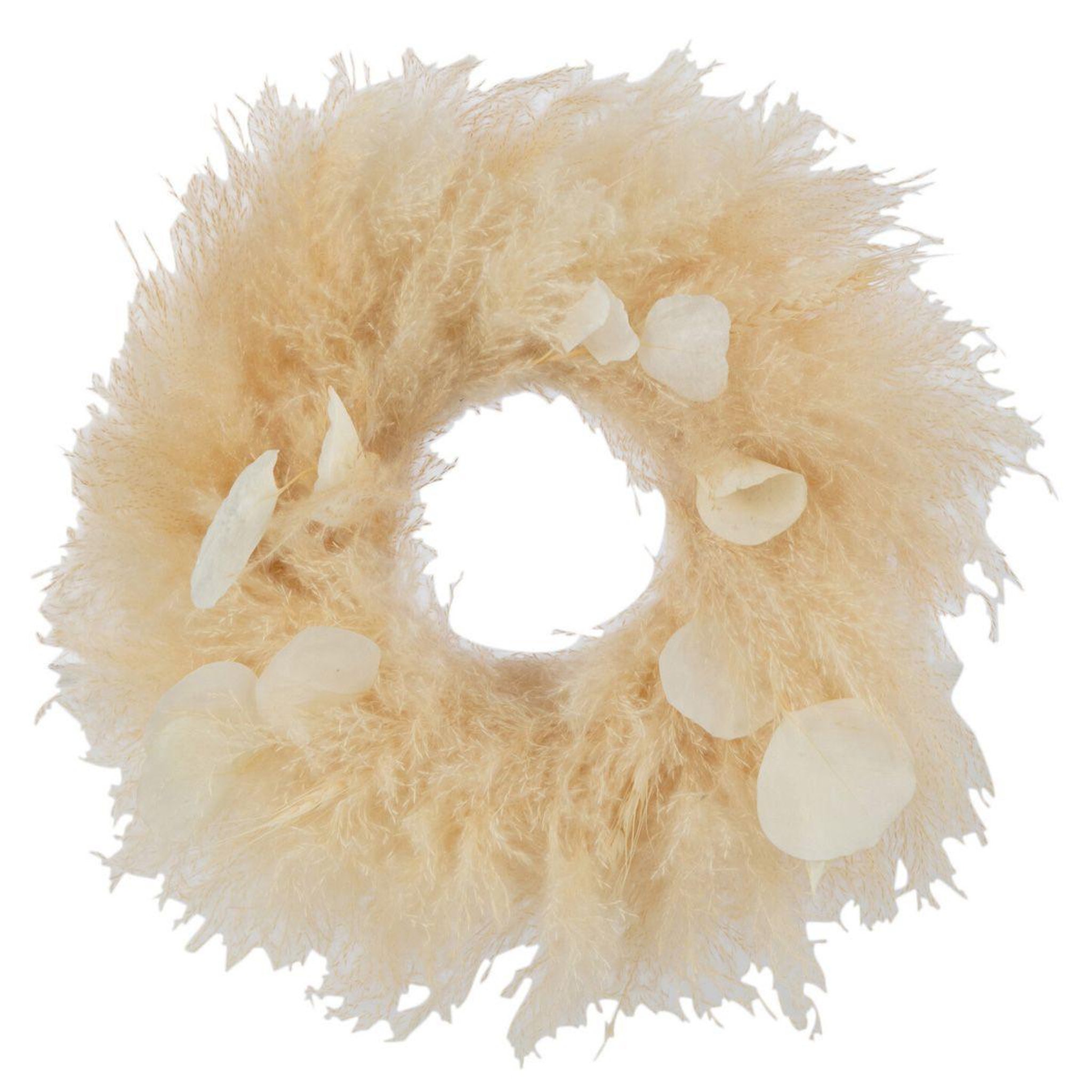 J-LINE Couronne de plantes séchées  feuilles  38cm naturel