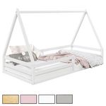 IDIMEX Lit cabane SILA 90 x 190 cm, en pin massif. Coloris disponibles : Rose, Gris, Blanc, Marron