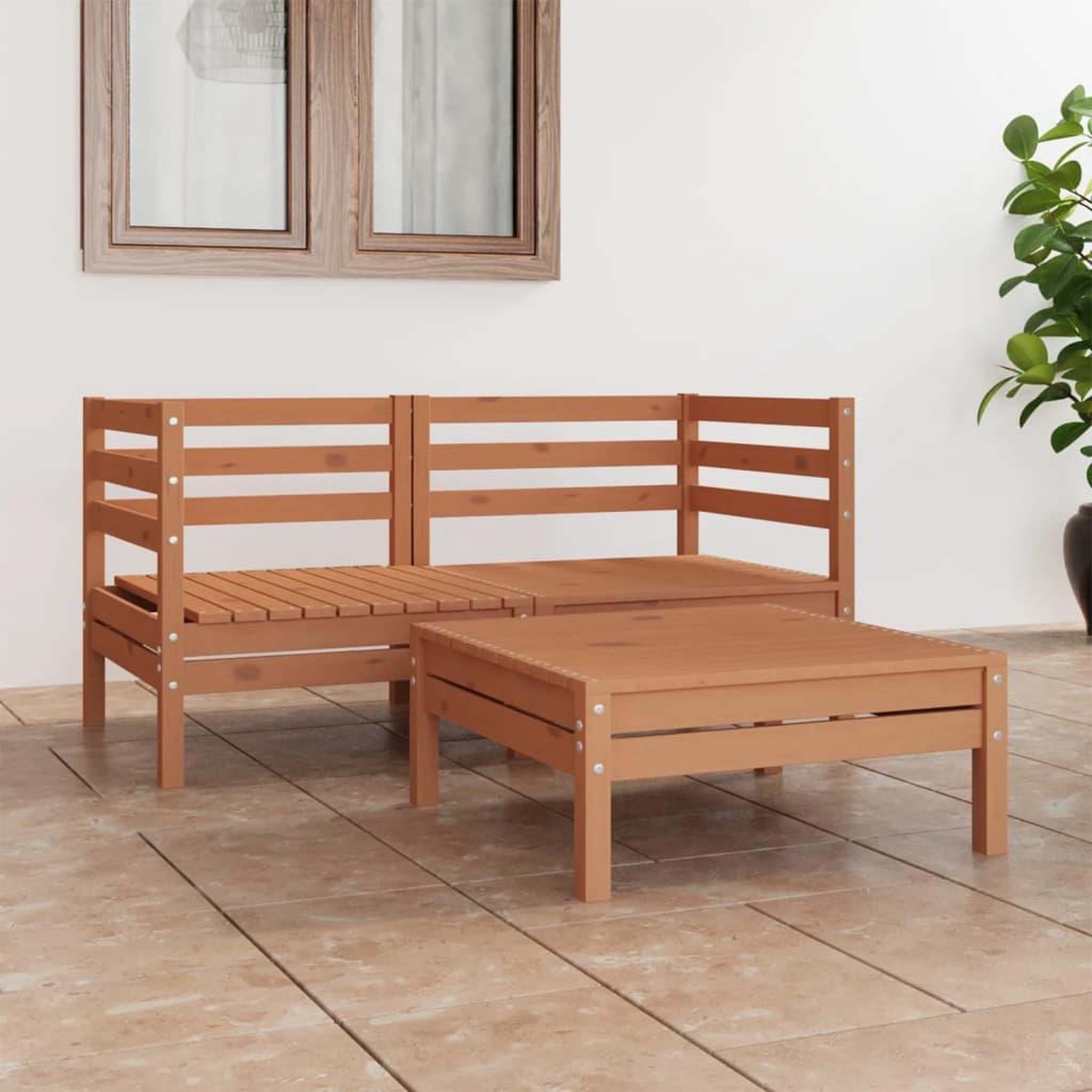 Voir la diapositive 1 : VIDAXL Salon de jardin 3 pcs Marron miel Bois de pin massif