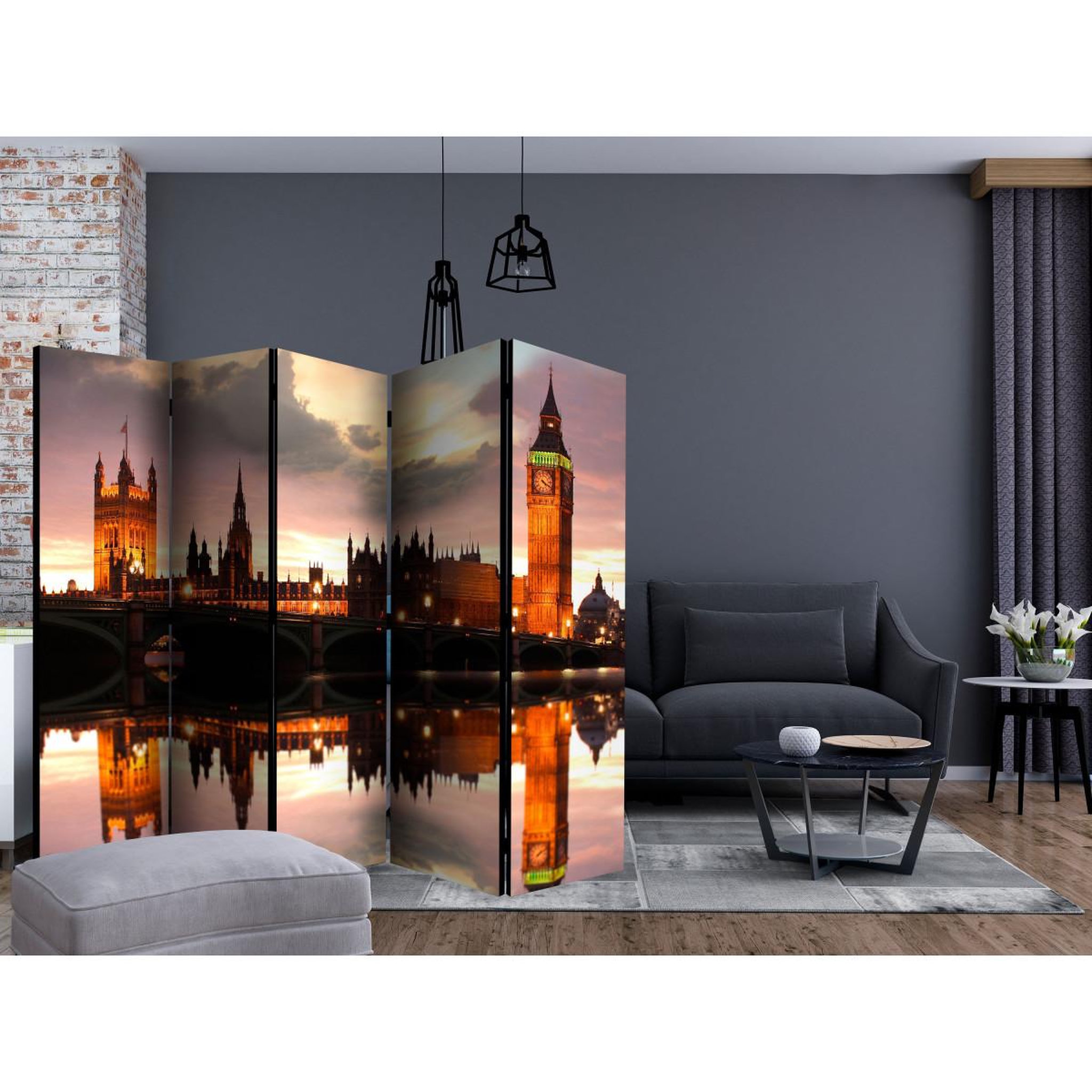 Voir la diapositive 2 : Paris Prix Paravent 5 volets  big ben in the evening, london  172x225cm