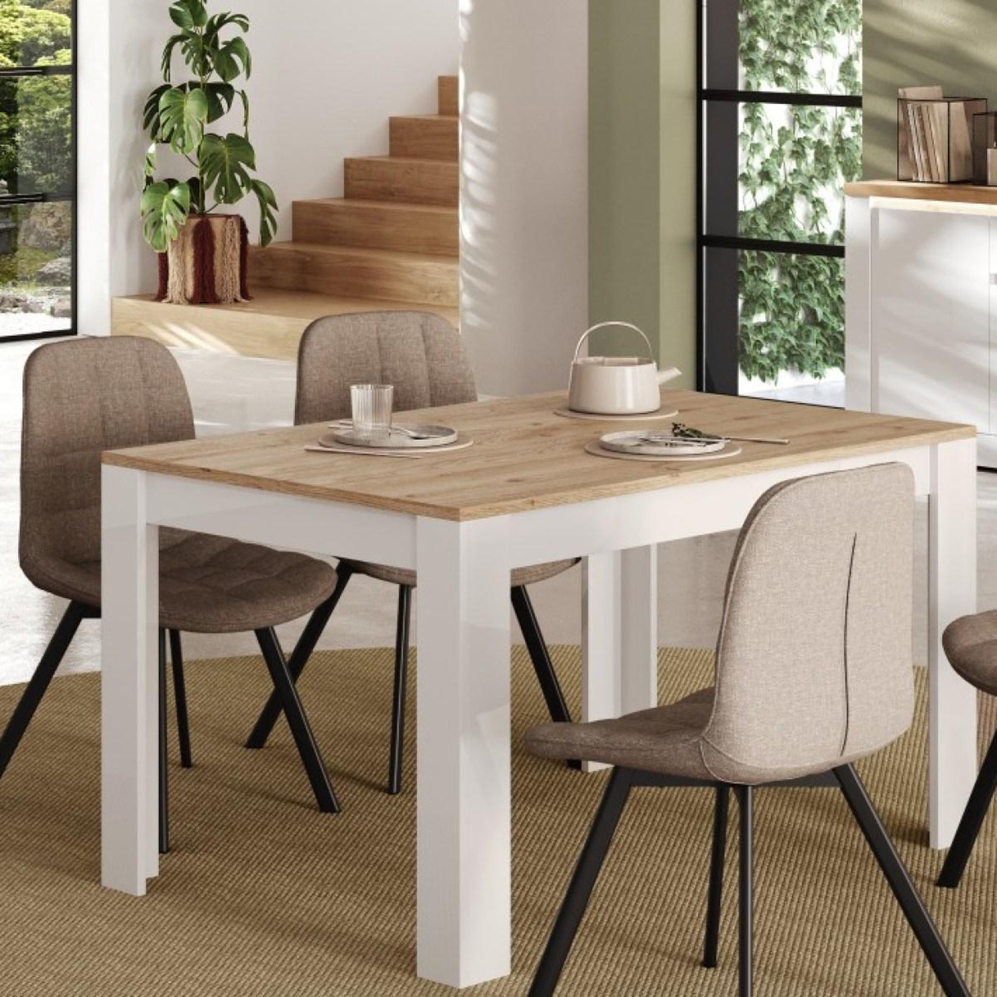 Voir la diapositive 2 : JLC KREATION Table à manger moderne laqué blanc et bois 180cm ARIA