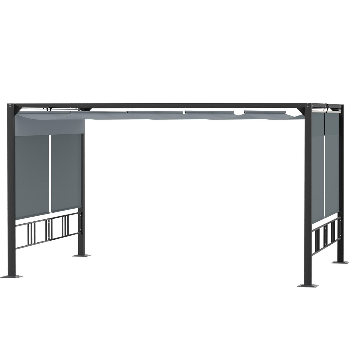 OUTSUNNY Pergola rétractable 3,9L x 2,9l x 2,2H m structure alu. acier époxy noir double toile polyester haute densité gris