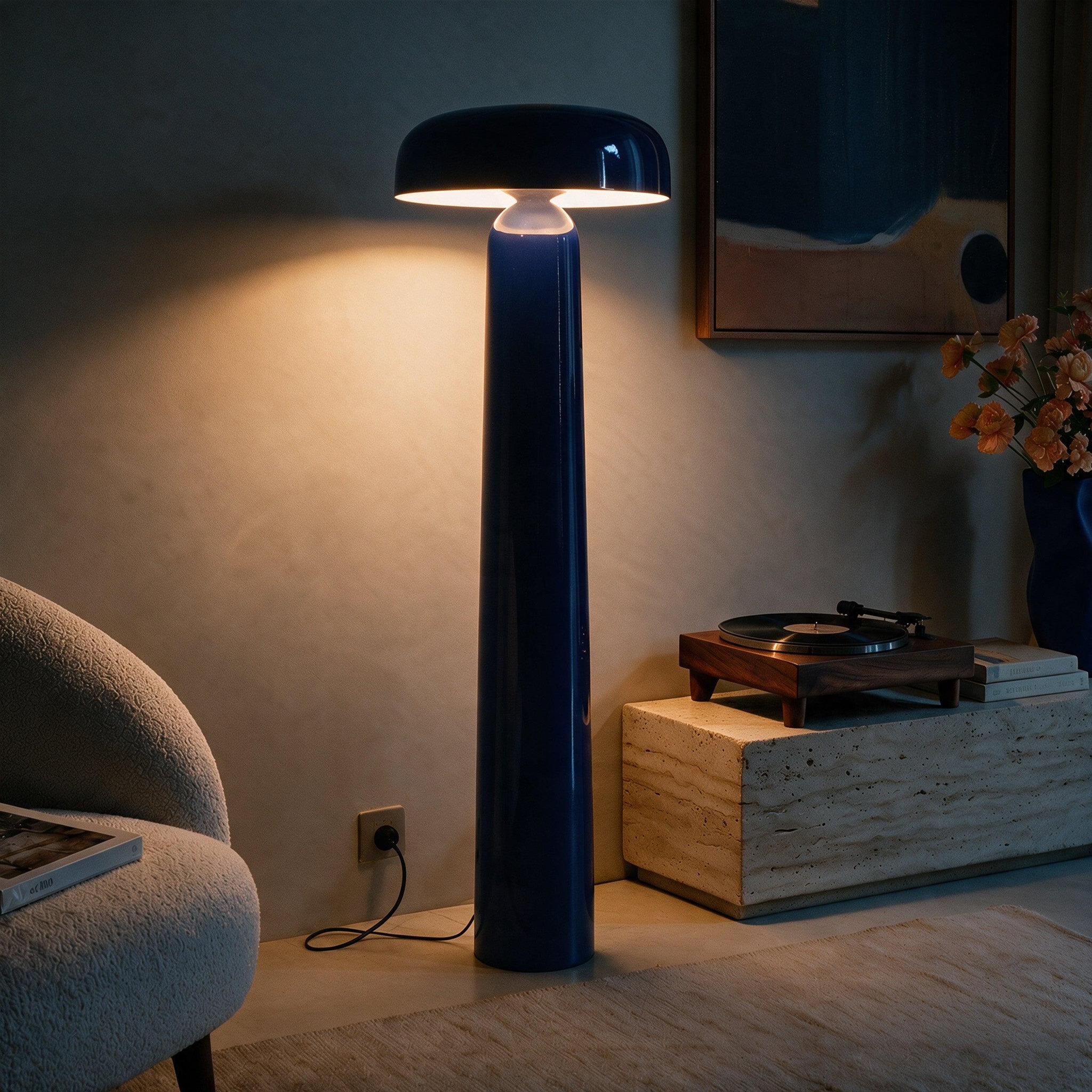 Voir la diapositive 5 : MAISON PAVANE Lampadaire en métal bleu foncé-livia