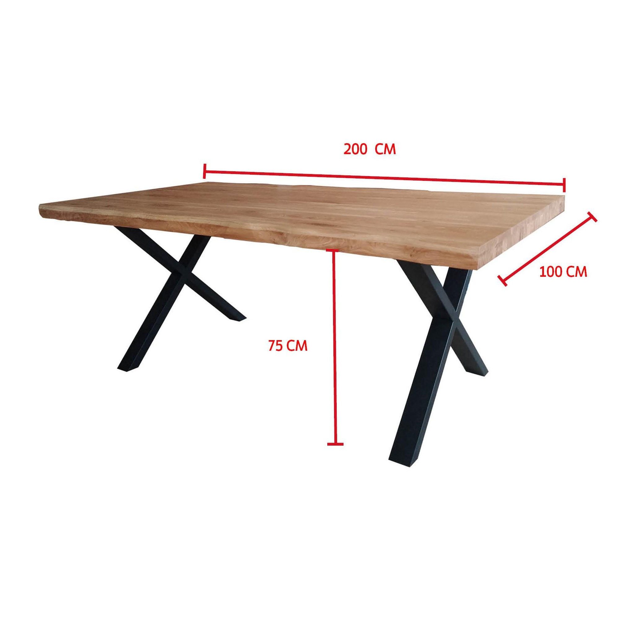 Voir la diapositive 4 : Table à manger 8 personnes en chêne massif finition huilée et pieds métal 200 cm PHILIPPINE