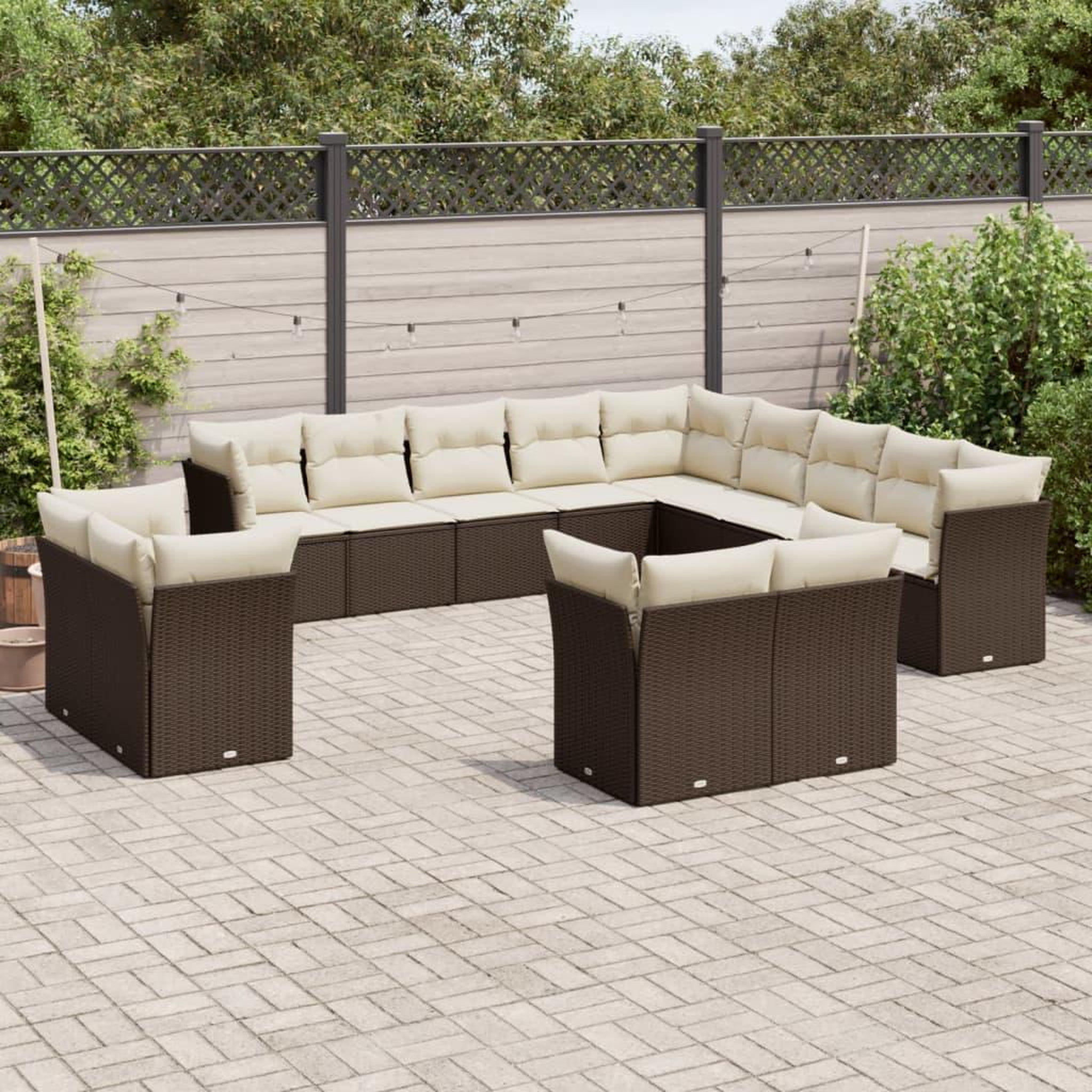 VIDAXL Salon de jardin avec coussins 13 pcs marron resine tressee
