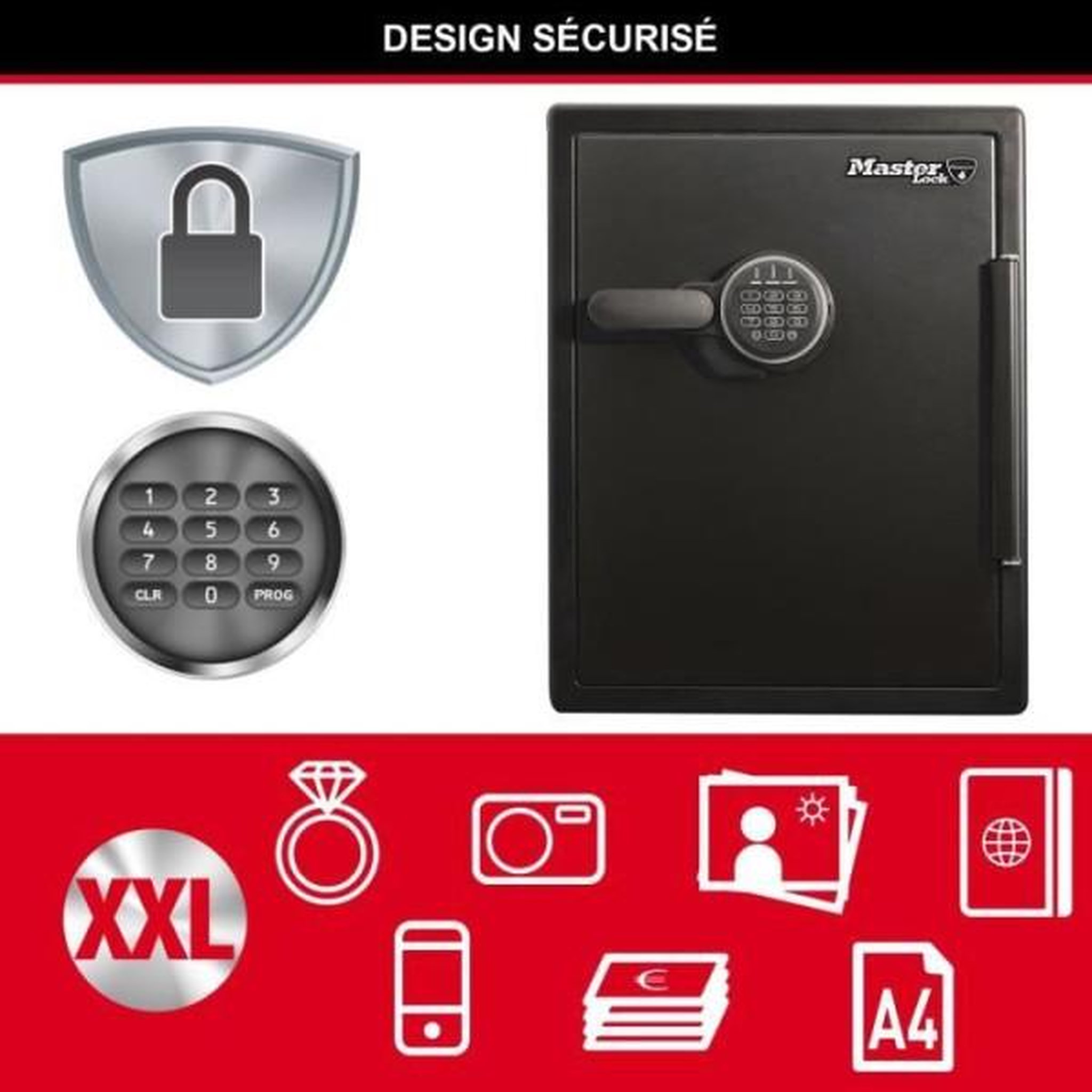Voir la diapositive 6 : Master lock Coffre-fort - master lock - ignifuge et etanche - xxl 56,6l - combinaison électronique