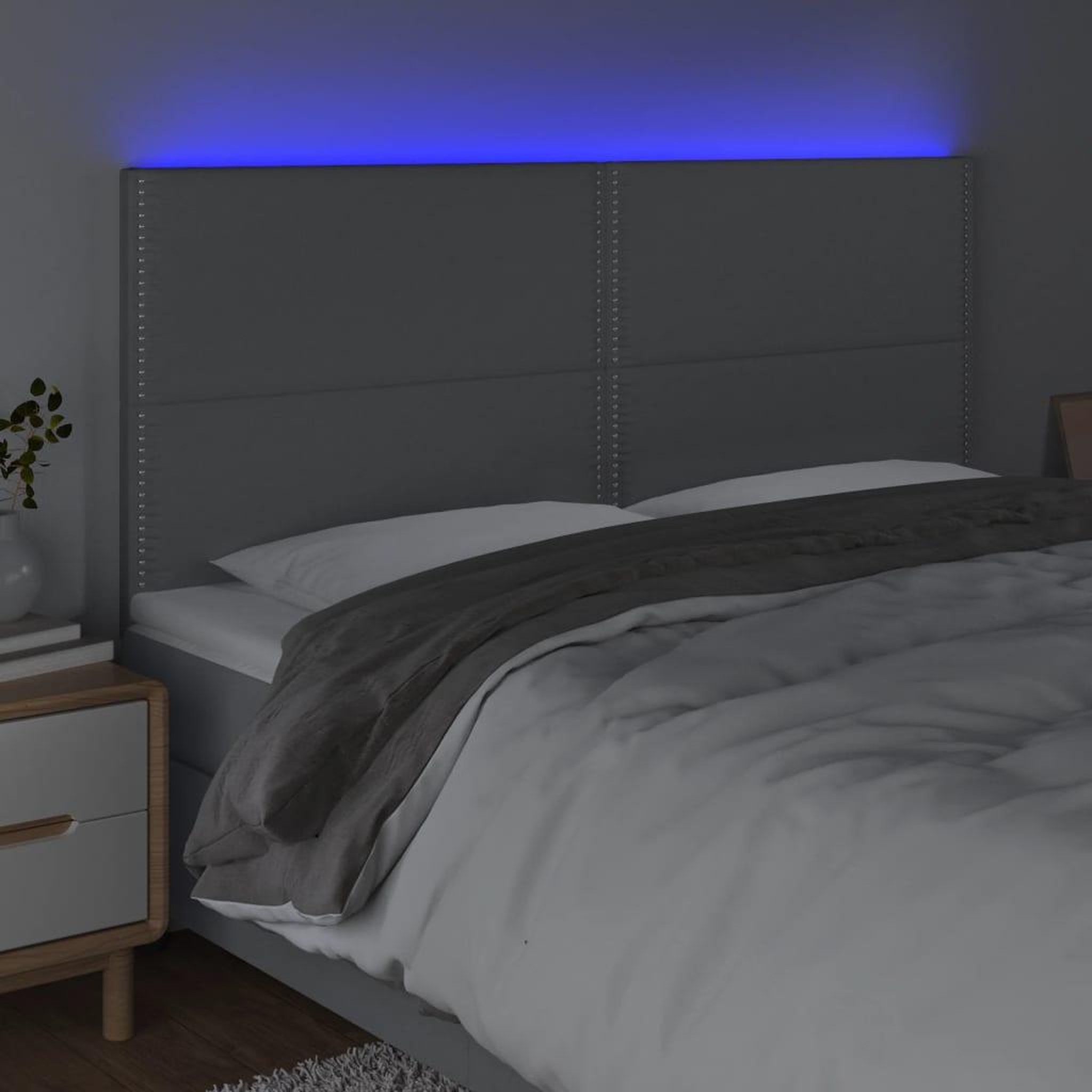 Voir la diapositive 3 : VIDAXL Tete de lit a LED Gris clair 200x5x118/128 cm Tissu