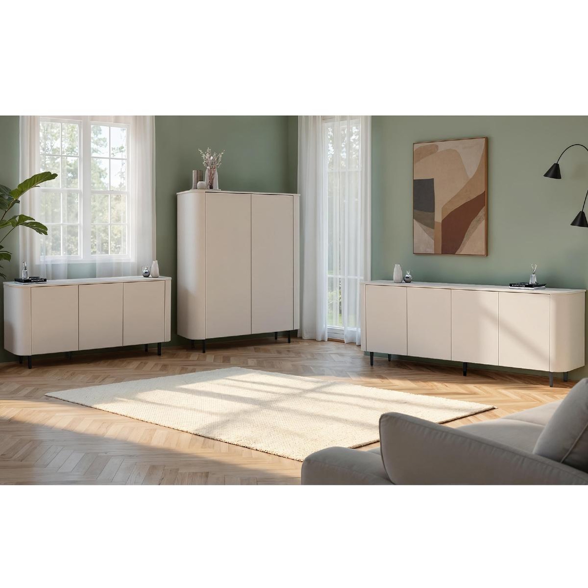 Voir la diapositive 5 : JLC KREATION Argentier-bar arrondi 2 portes beige cachemire olga