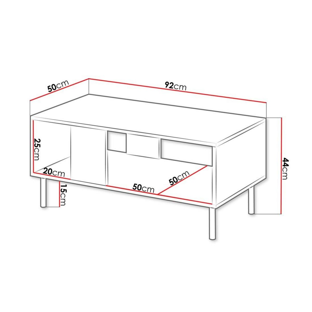 BEST MOBILIER Timote - table basse - avec niche de rangement - écru - 1 niche - 92 cm
