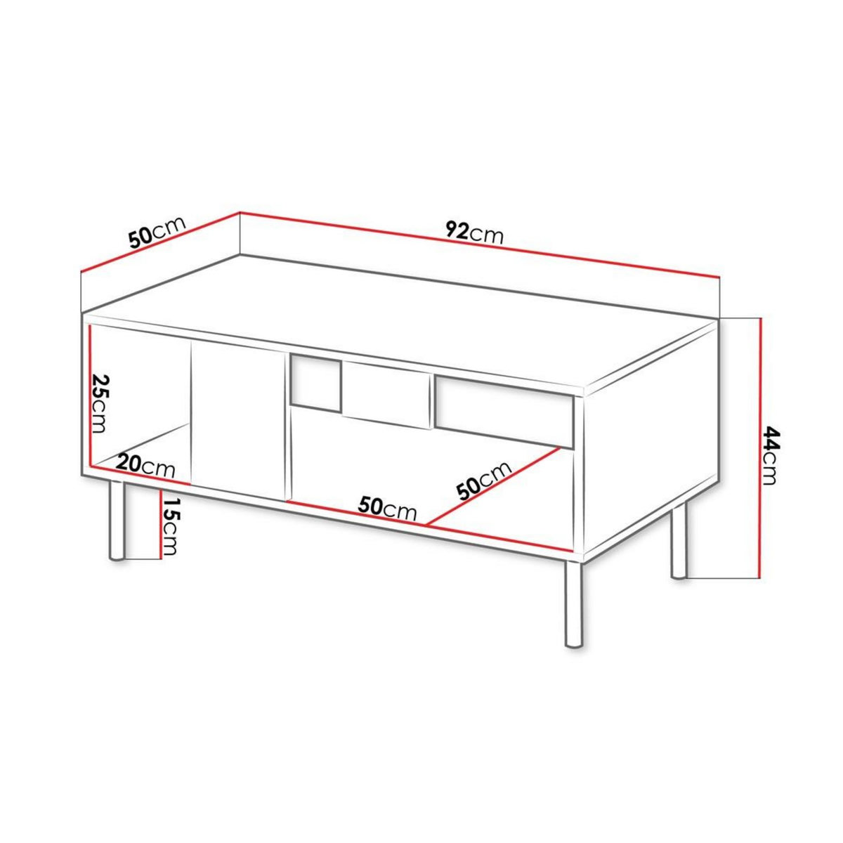 BEST MOBILIER Timote - table basse - avec niche de rangement - écru - 1 niche - 92 cm