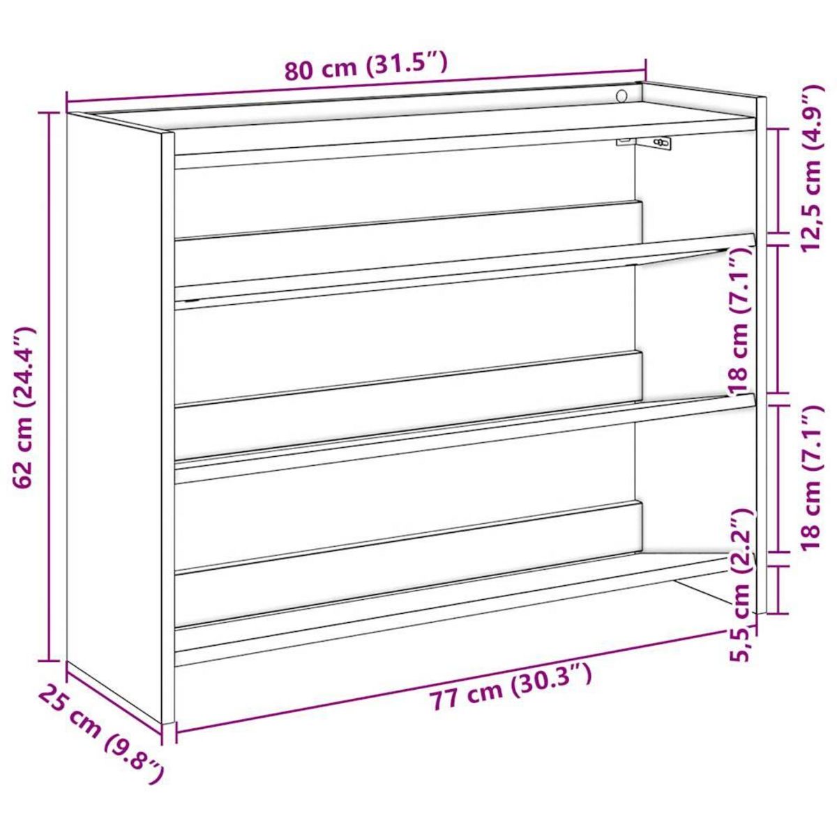 VIDAXL Etagere a chaussures vieux bois 80x25x62 cm bois d'ingenierie