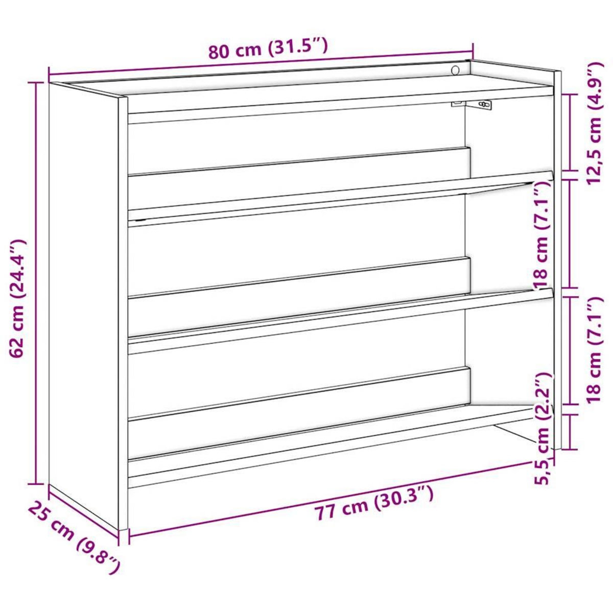 VIDAXL Etagere a chaussures vieux bois 80x25x62 cm bois d'ingenierie